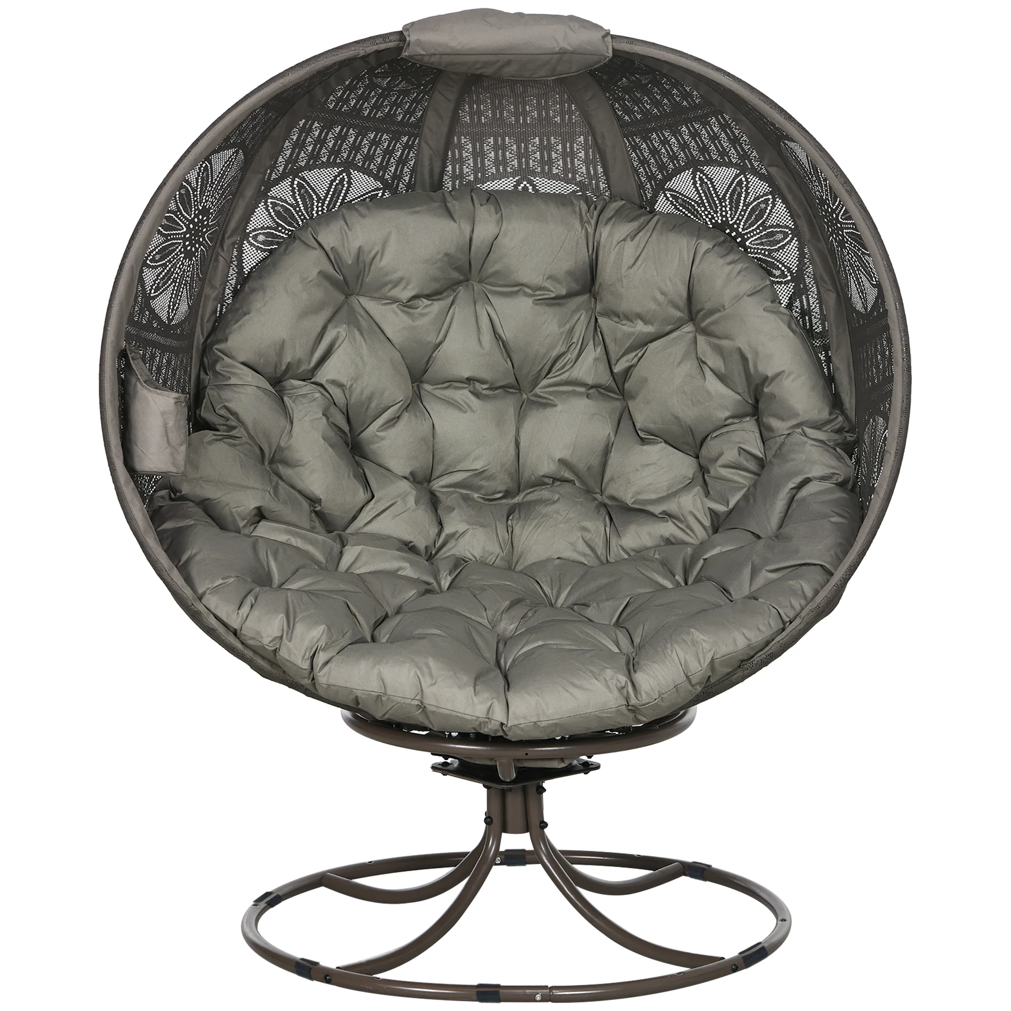 Patio Egg Chair with Swivel Base, Foldable Basket Chair w/ Cushion & Cup Holder, Sand - Image 2