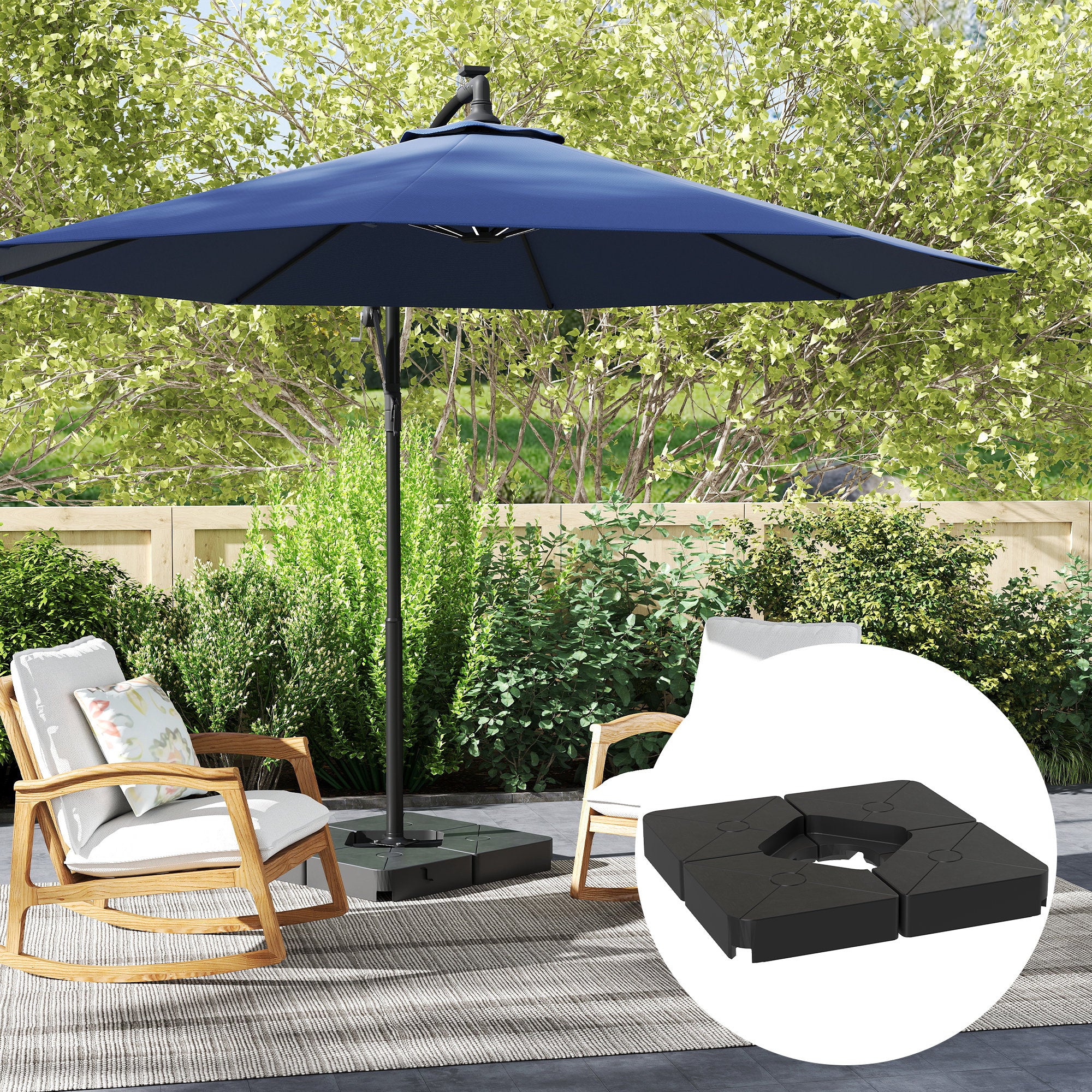 Set of 4 Umbrella Weights for Cantilever Parasol, 64kg Sand or 55kg Water Filled, Black - Image 3