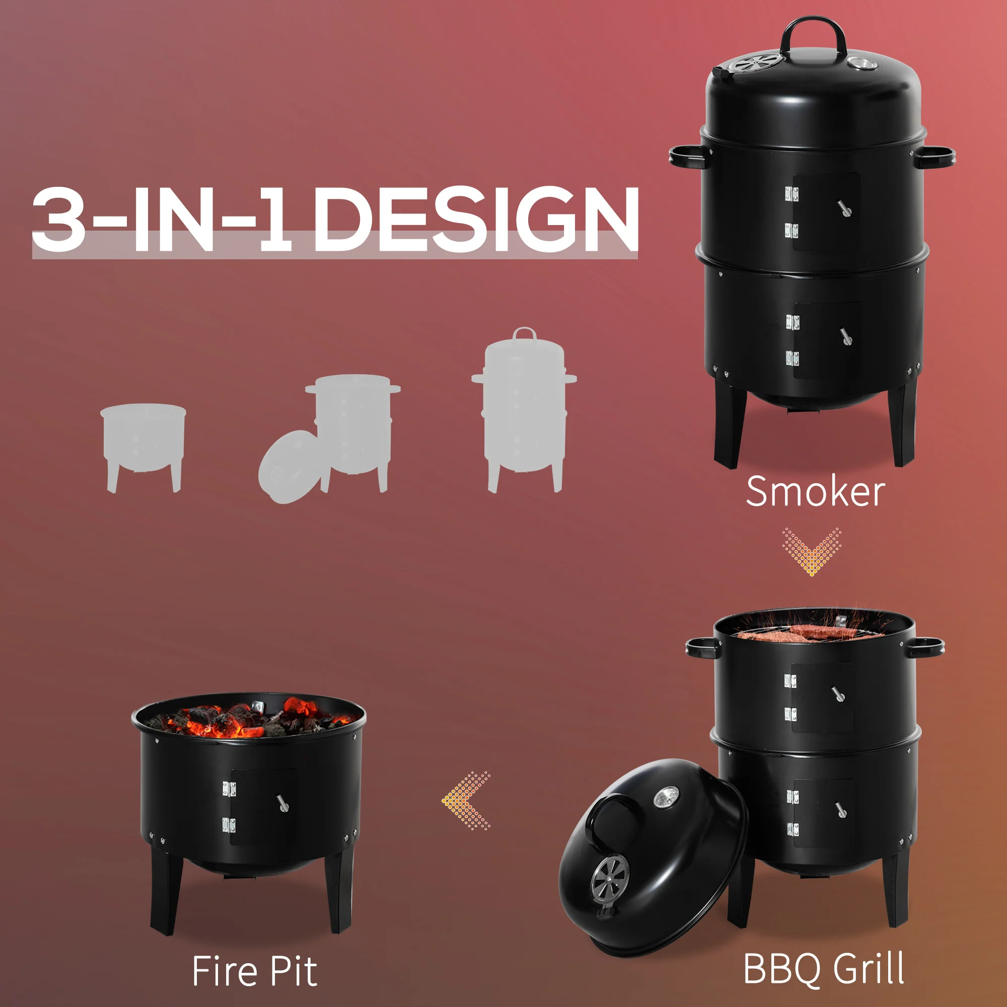 16" Vertical Charcoal Smoker with Dual Cooking Zones, Black - Image 6