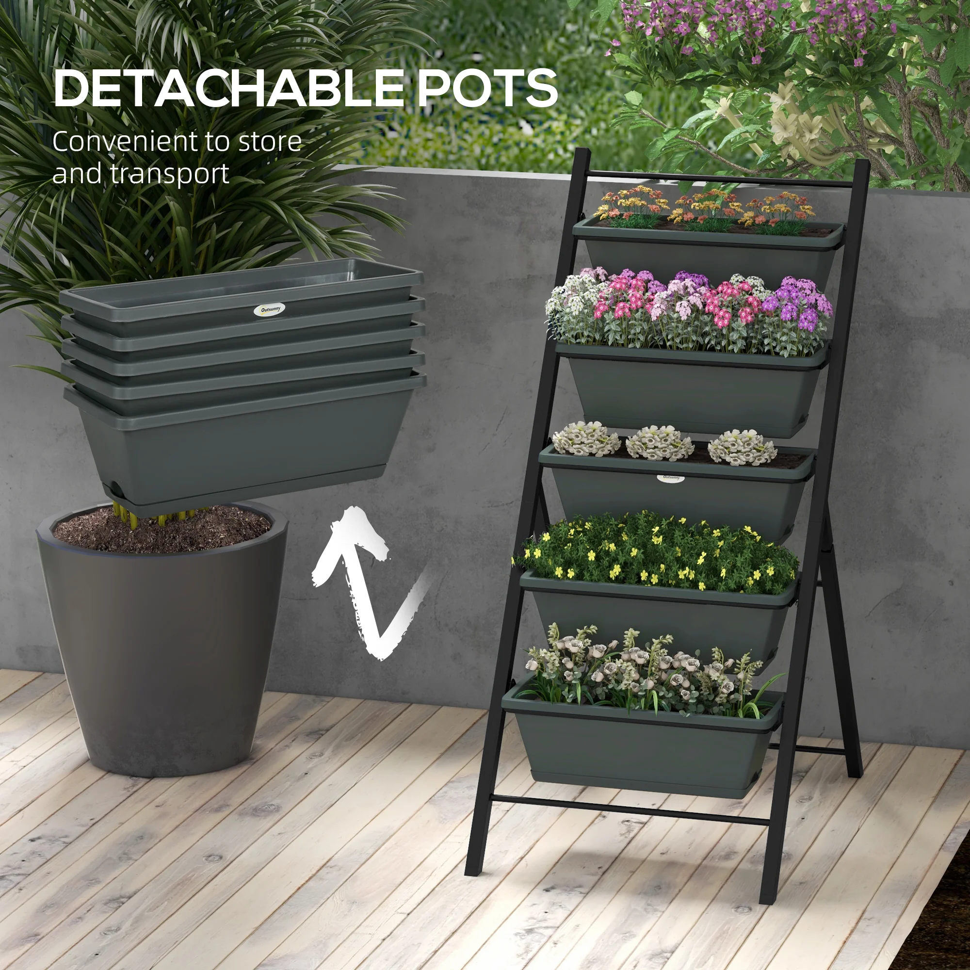Vertical Raised Garden Bed with 5 Removable Tray for Vegetable Flowers Herbs, Charcoal Grey - Image 8