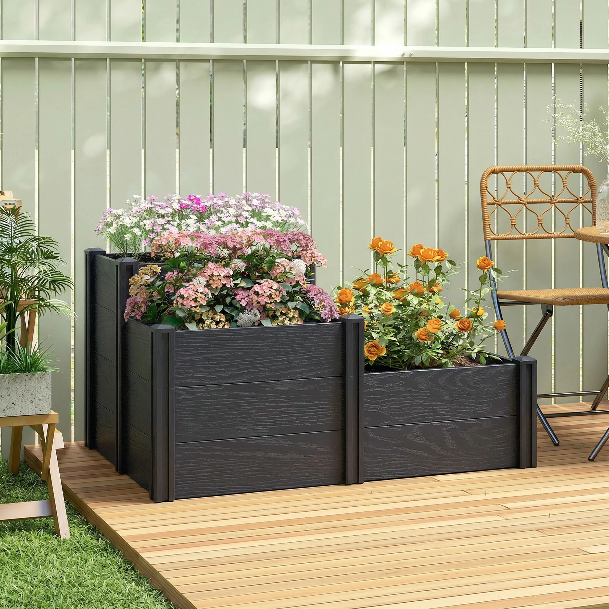 Vinyl Raised Garden Bed Kit, 3-Tier Elevated Garden Box with Open Bottom, Outdoor Raised Planter Box for Flowers, Herbs, Vegetables, DIY Assembly, Grey Wood Effect - Image 3