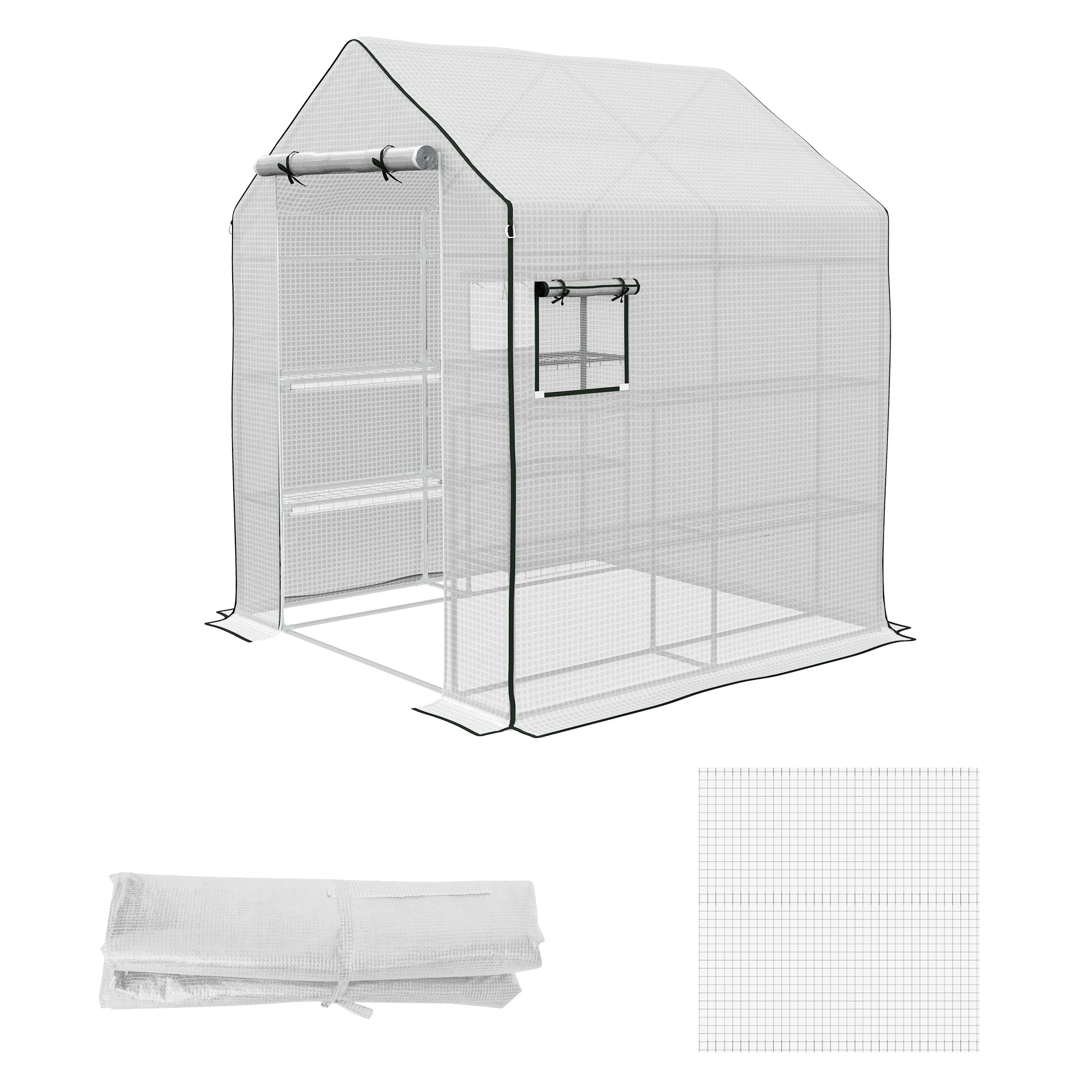 Greenhouse Cover Replacement with Roll-up Door & Mesh Windows, 140x143x190 cm, White - Image 2