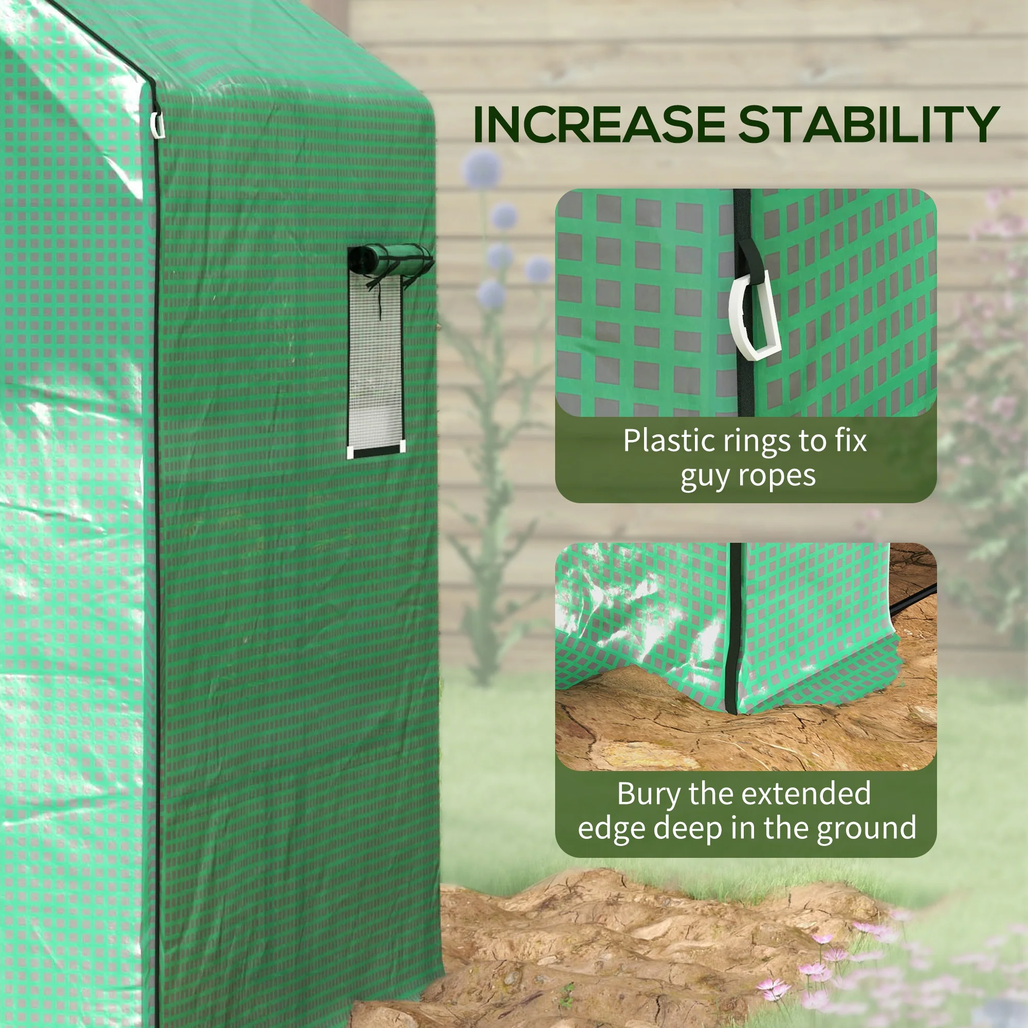 Walk-in Greenhouse Replacement Cover for Model 01-0472 with Roll-up Door and Mesh Windows, 55"x56.25"x74.75" Reinforced Anti-Tear PE Hot House Cover (Frame Not Included), Green - Image 9