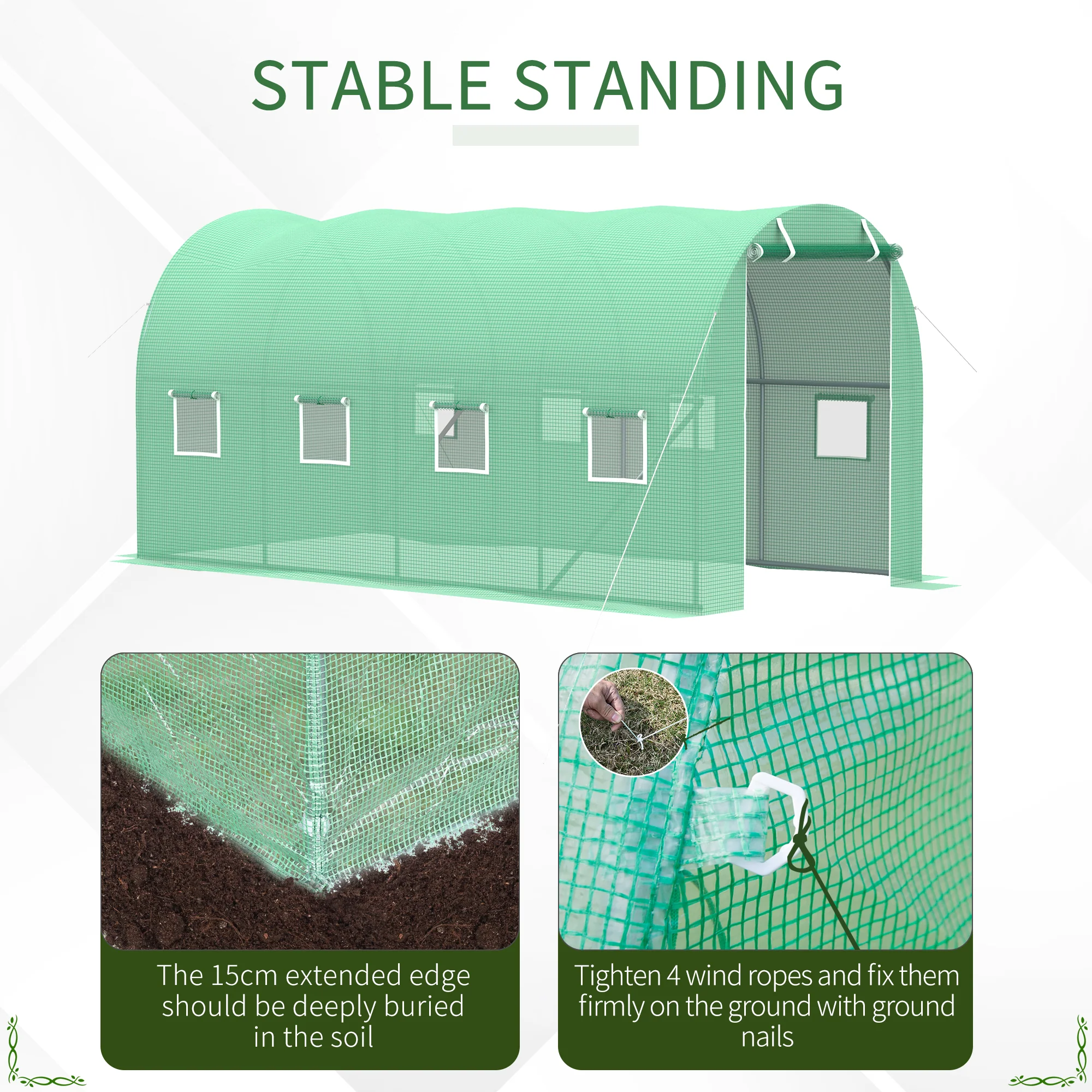 13' x 6.4' x 6.5' Walk-in Tunnel Greenhouse with 8 Mesh Windows, Green - Image 7