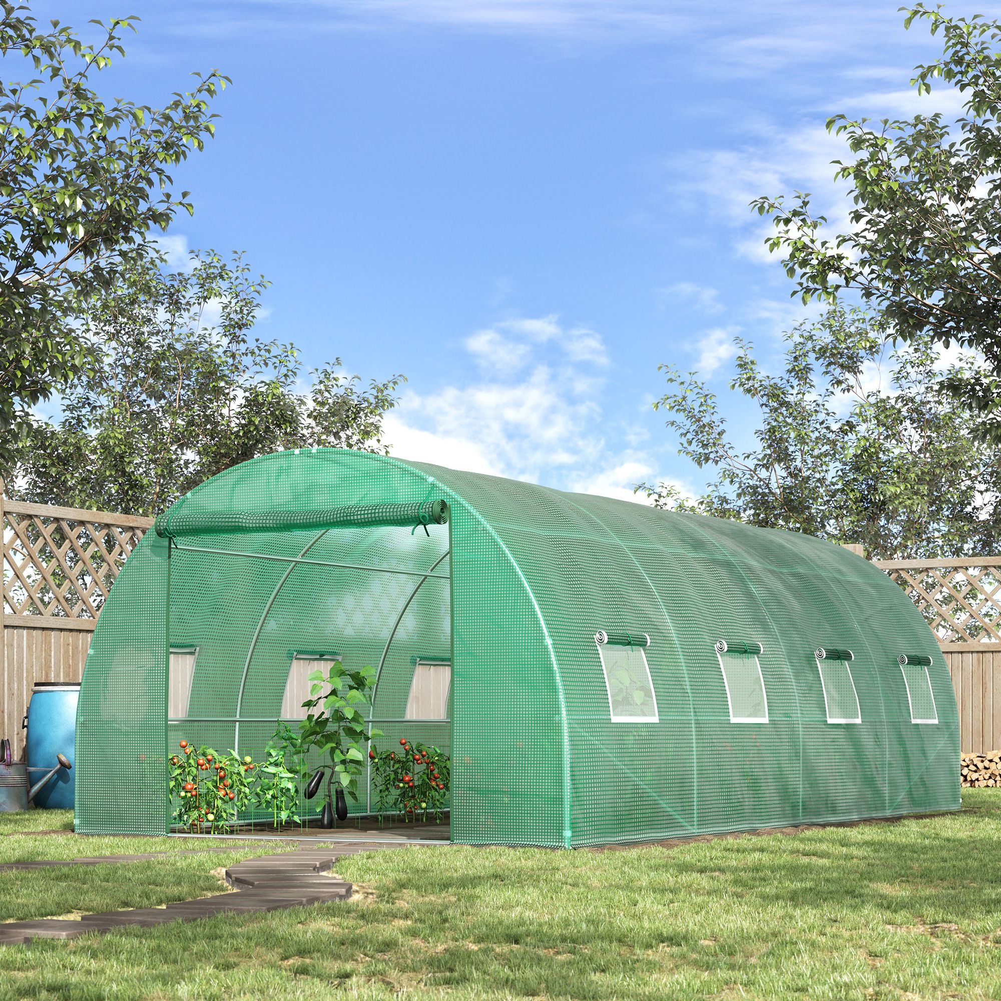 19' x 10' x 6.6' Walk-in Tunnel Greenhouse with 8 Mesh Windows, Green - Image 3