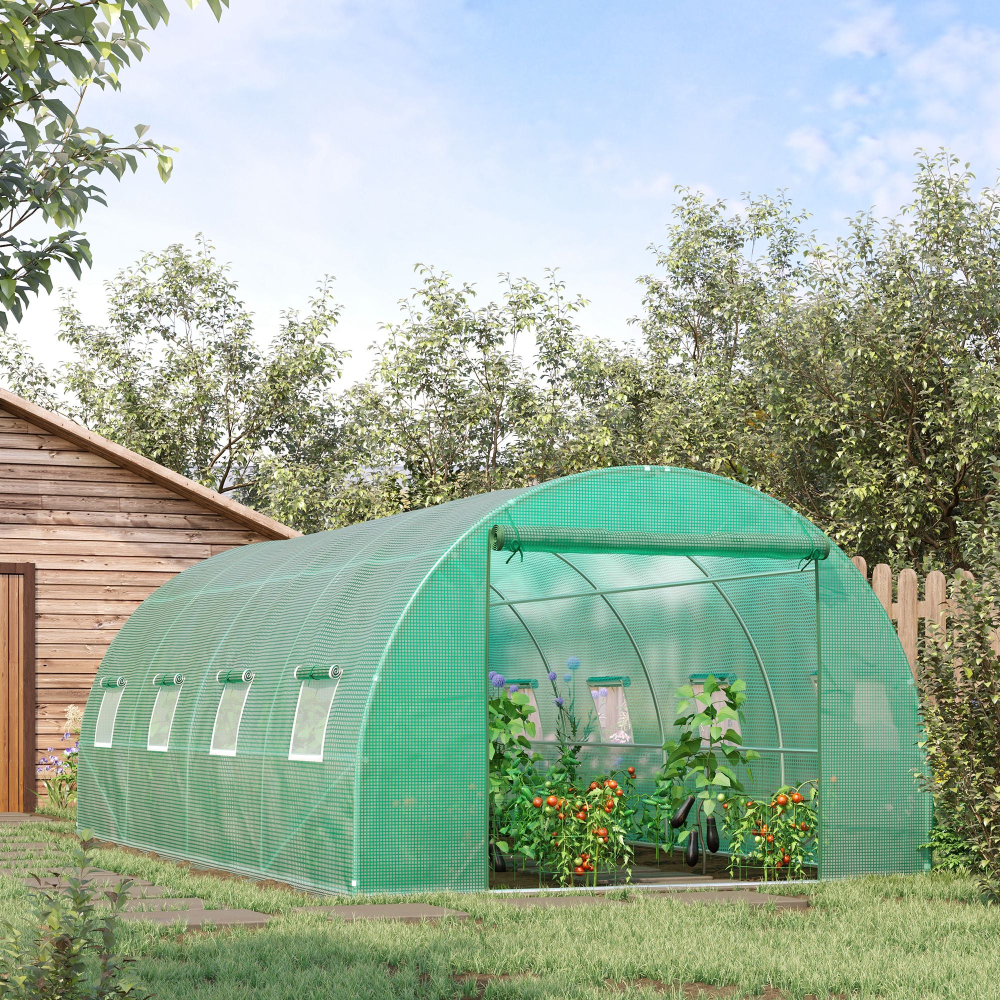 19' x 10' x 6.6' Walk-in Tunnel Greenhouse with 8 Mesh Windows, Green - Image 4