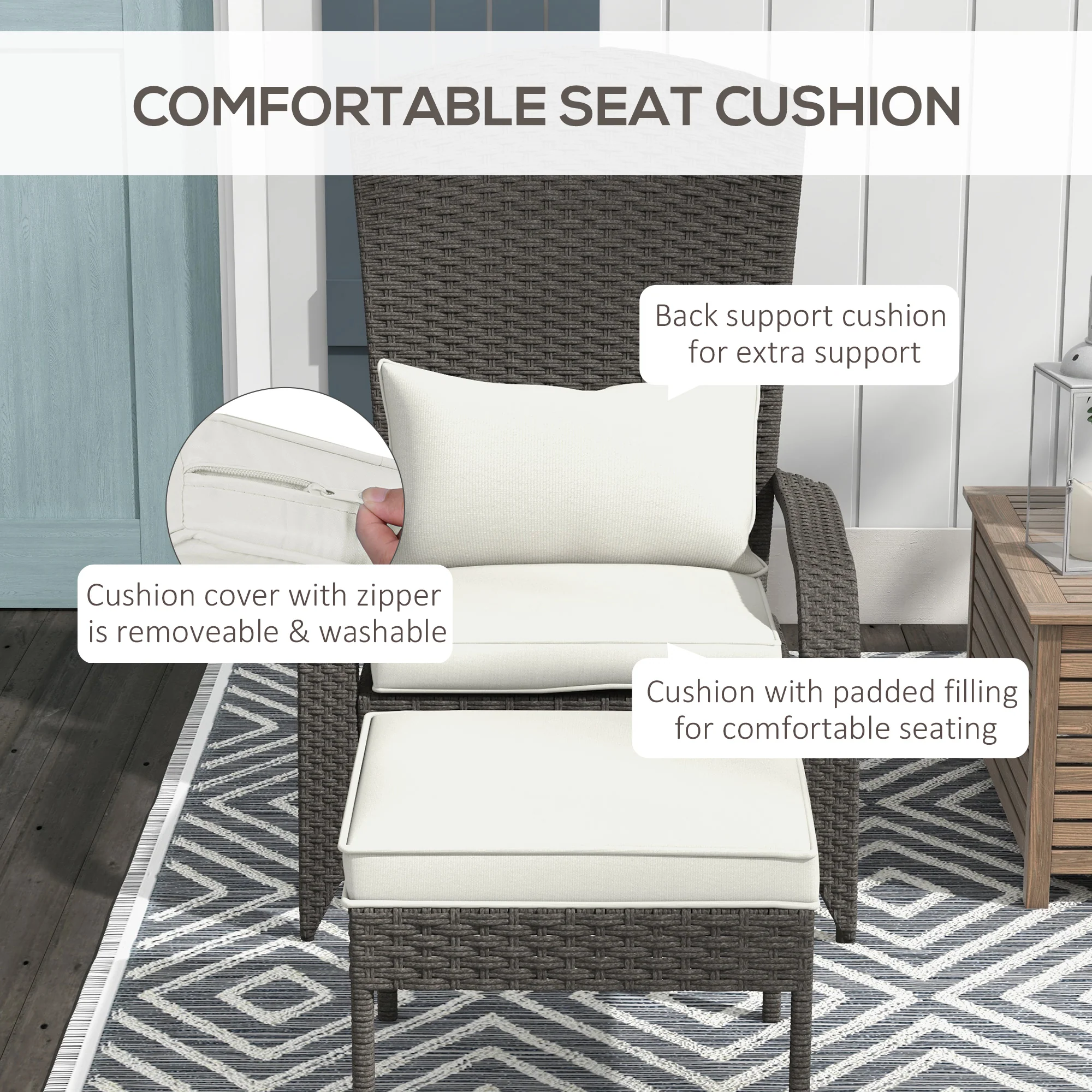 Wicker Adirondack Chair, Outdoor Muskoka Chair with Ottoman, High-back & Armrests, Grey - Image 8