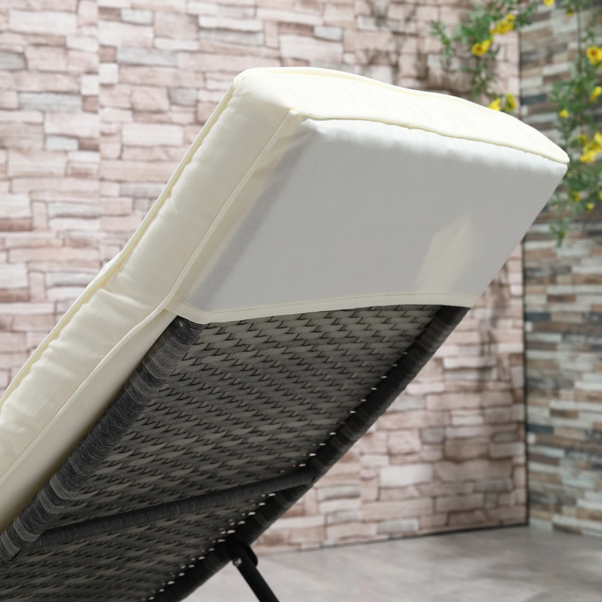 Outdoor Patio Adjustable Wicker Chaise Lounge Chair with Cushion & Wheels, Cream White - Image 11