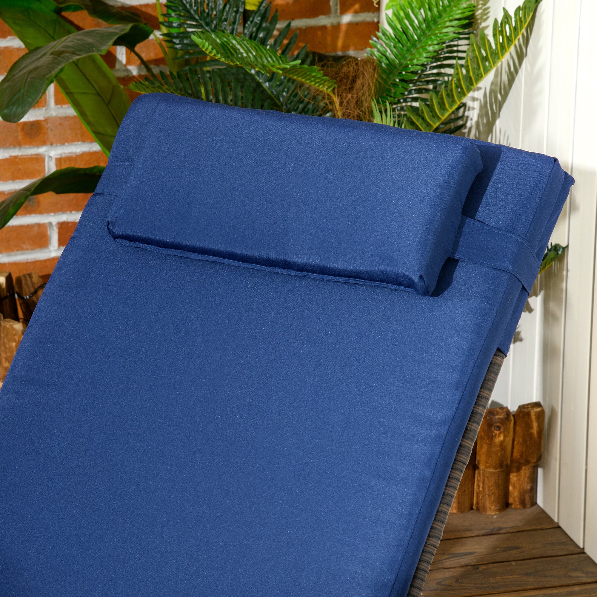 Outdoor Deck Lounge Chair with Headrest, 5-Level Adjustable, Backrest, Wheels, Dark Blue - Image 10