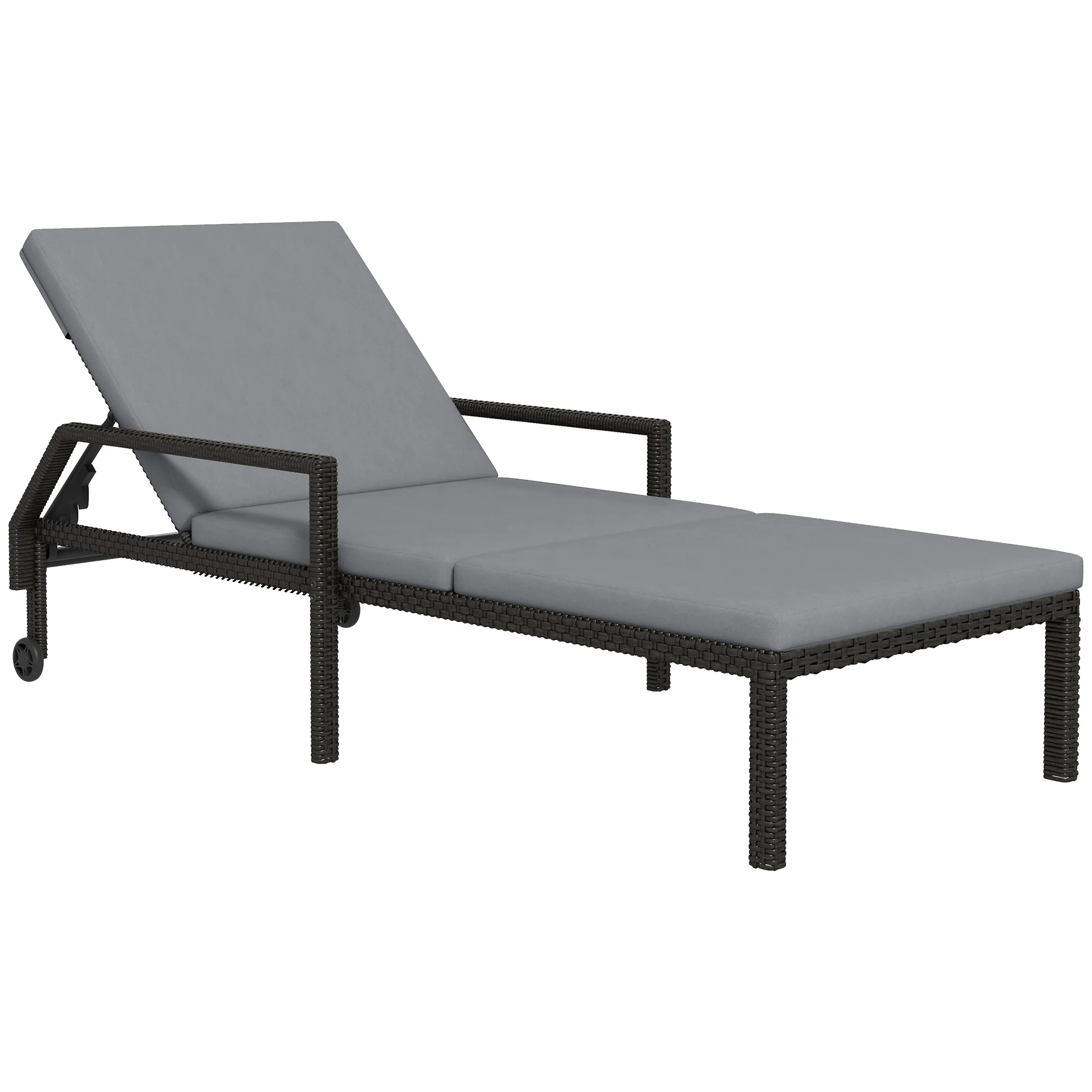 Wicker Chaise Lounger, PE Rattan Recliner w/ Adjustable Backrest & 2 Wheels, Sky Blue - Image 12