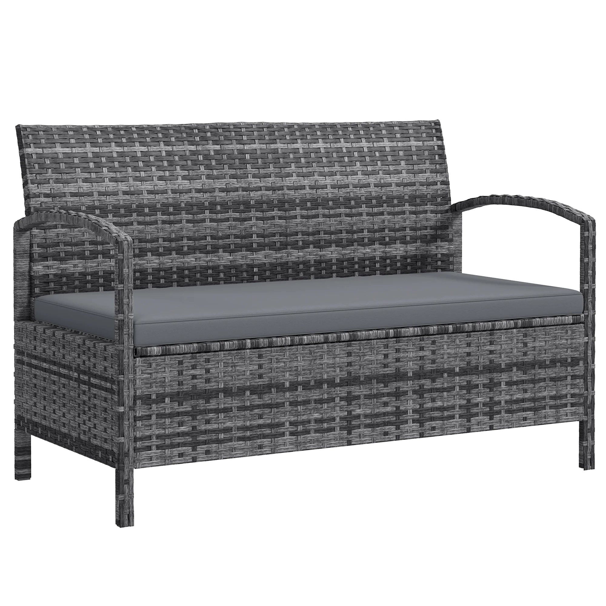 33 Gallon Outdoor Storage Bench, Wicker Deck Box Patio Bench Seat with Cushion, Grey - Image 12