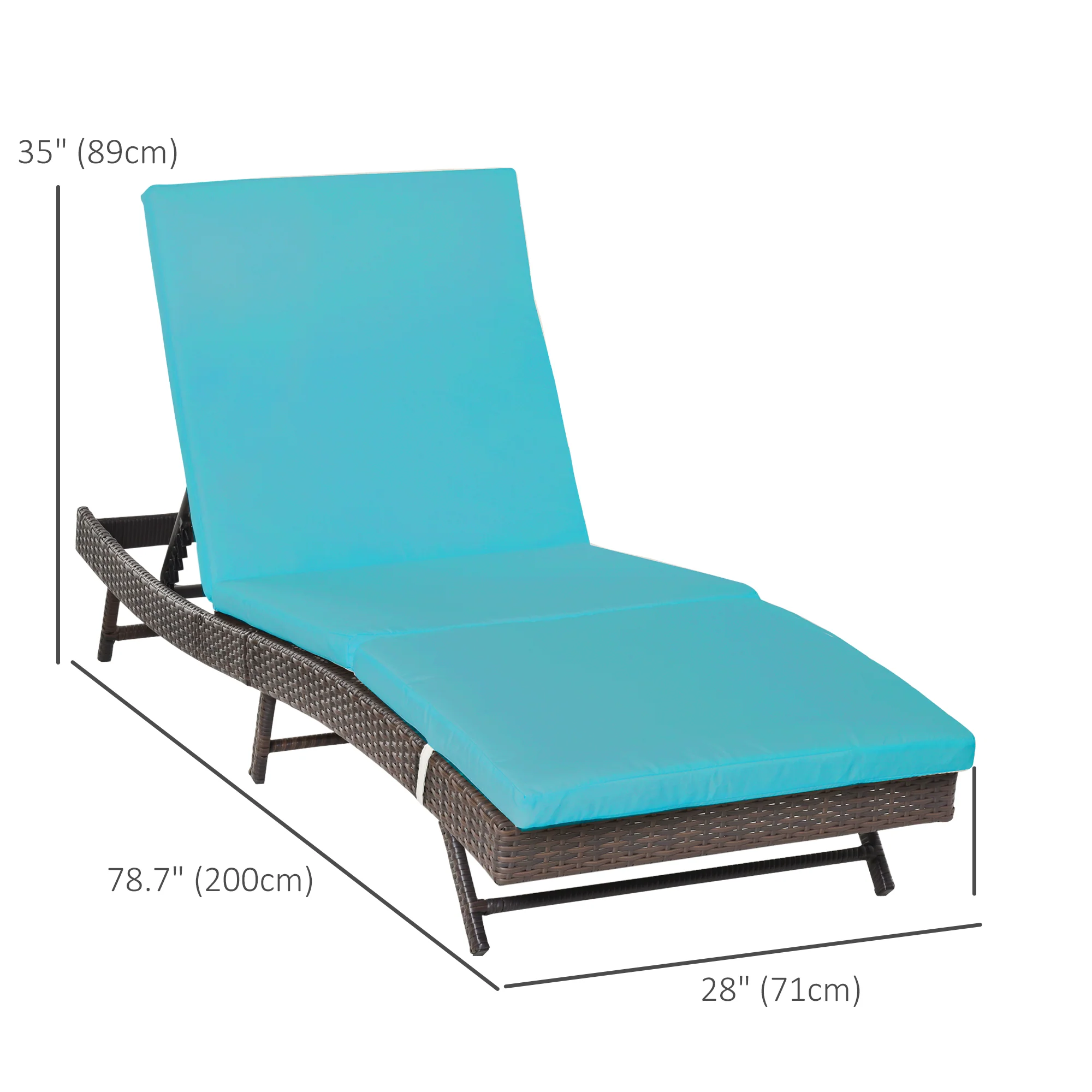 Outdoor Wicker Recliners Lounge Chair w/ 5-Level Adjustable Backrest, Cushion, Turquoise - Image 5