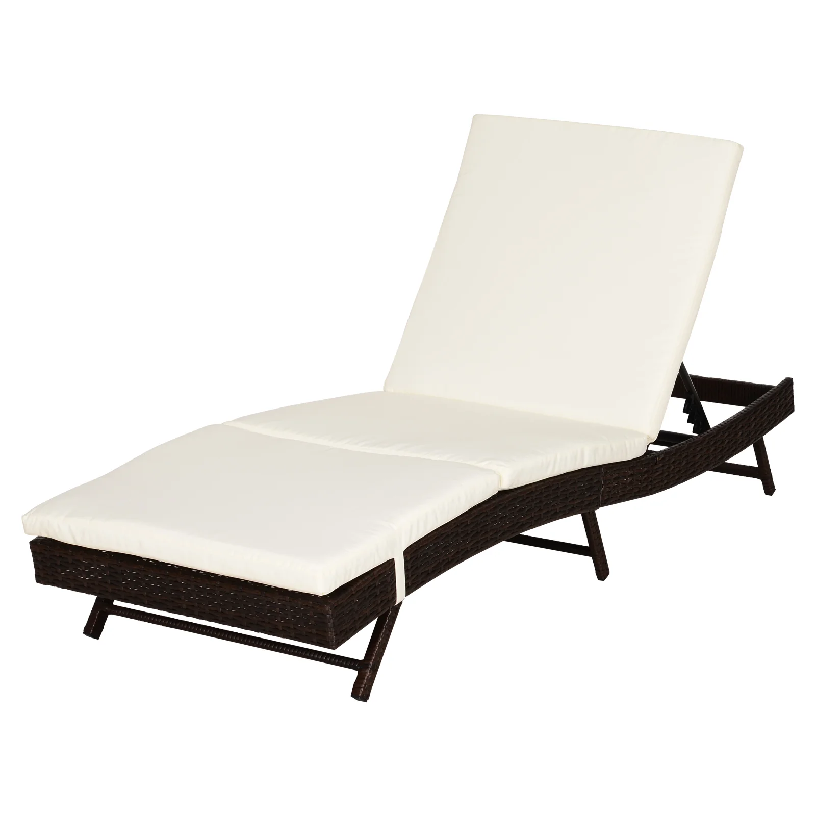 Outdoor Wicker Recliners Lounge Chair w/ 5-Level Adjustable Backrest, Cushion, Cream White