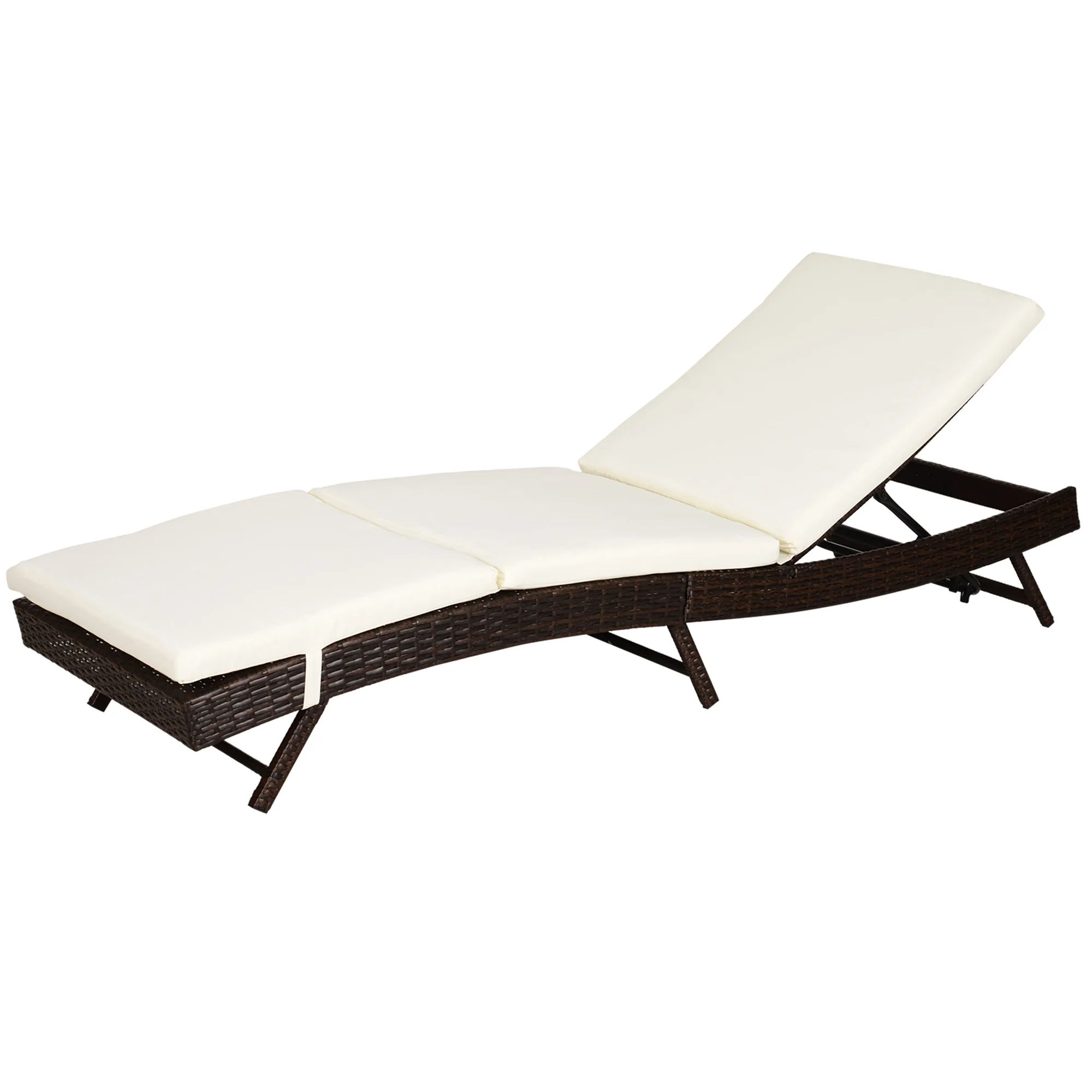 Outdoor Wicker Recliners Lounge Chair w/ 5-Level Adjustable Backrest, Cushion, Cream White - Image 2