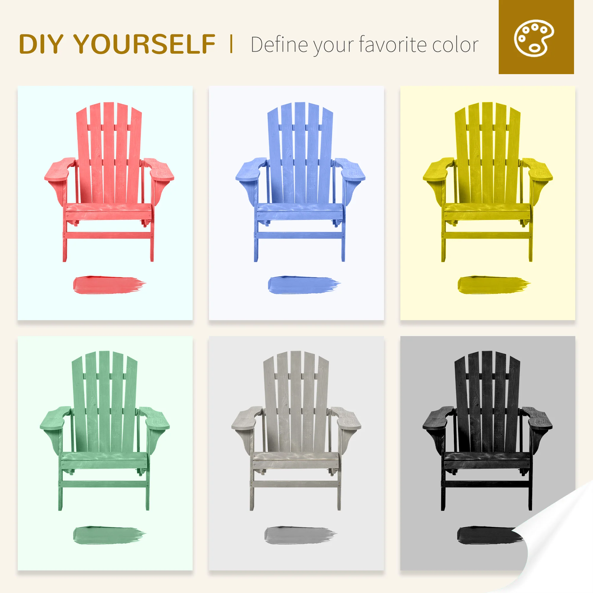Wood Adirondack Muskoka Chair with Slatted Design for Deck, Garden, Backyard, Natural - Image 9