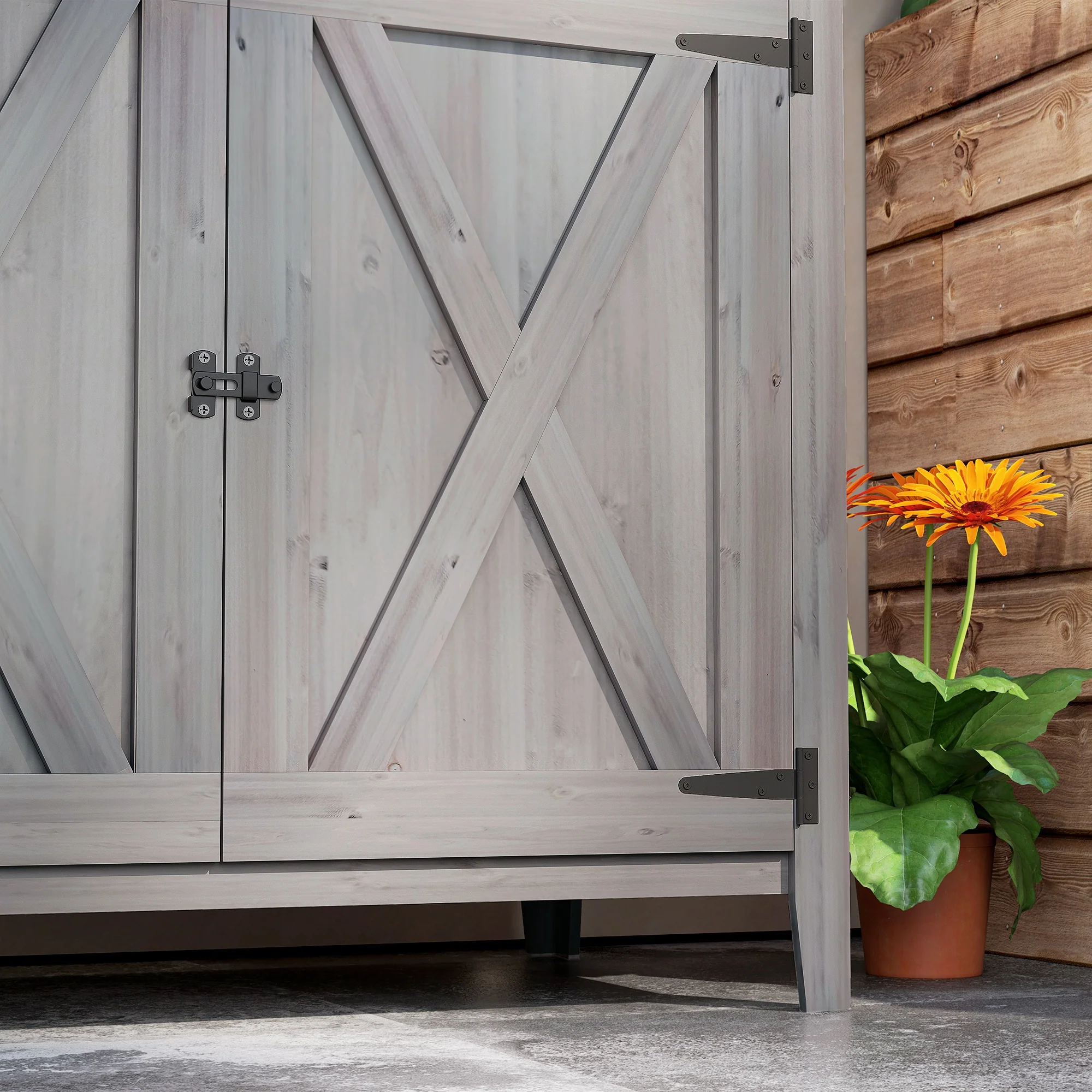 Compact Wood Garden Shed with Inner Shelf and Double Doors, 43.3" x 23.6" x 34.8", Light Grey - Image 10