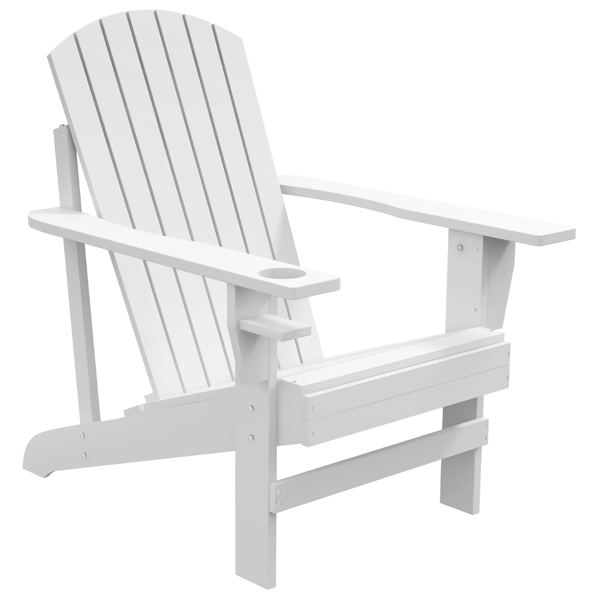 Wooden Adirondack Chair, Outdoor Patio Lawn Chair with Cup Holder, Weather Resistant Lawn Furniture, Classic Lounge for Deck, Garden, Backyard, Fire Pit, White - Image 12