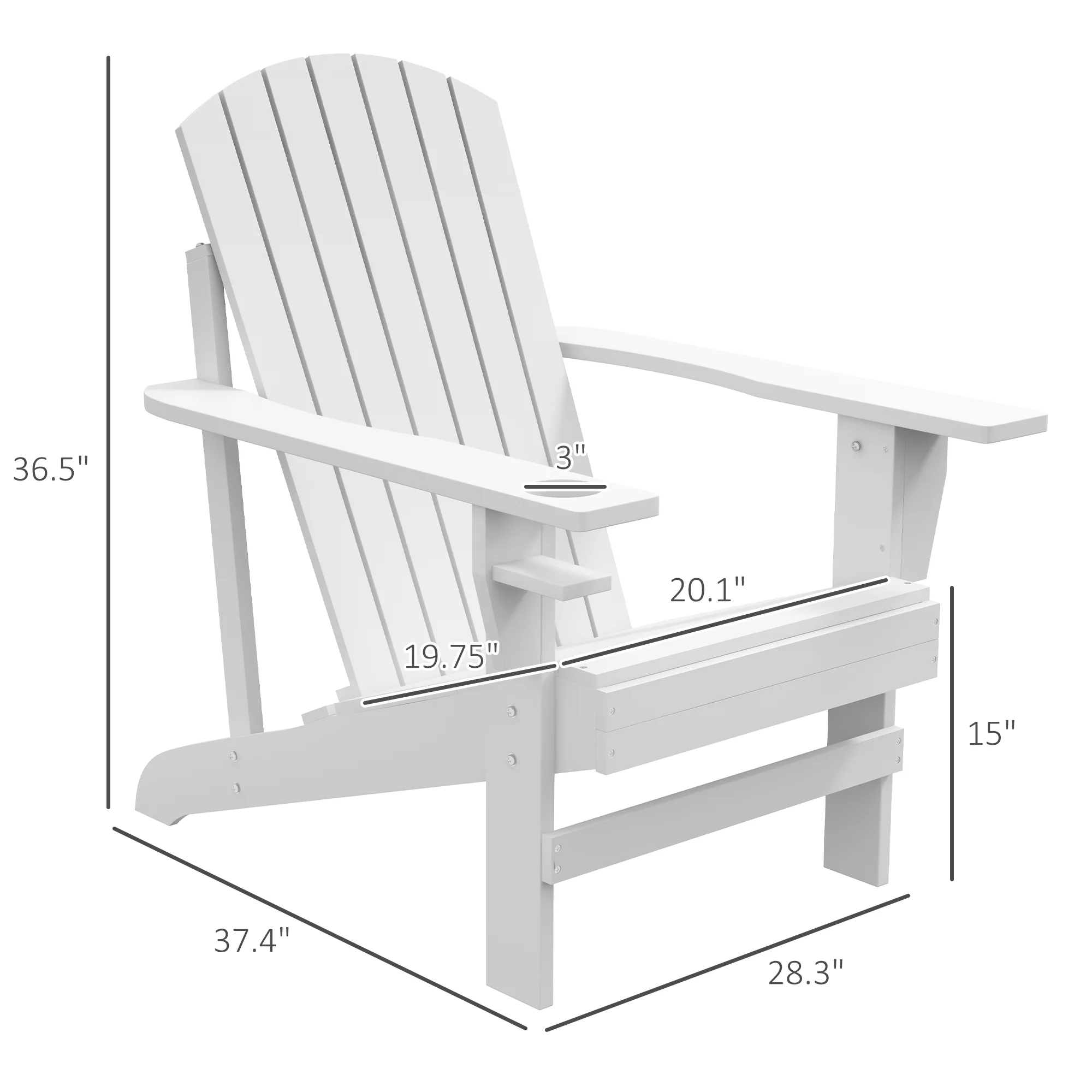 Wooden Adirondack Chair, Outdoor Patio Lawn Chair with Cup Holder, Weather Resistant Lawn Furniture, Classic Lounge for Deck, Garden, Backyard, Fire Pit, White - Image 5
