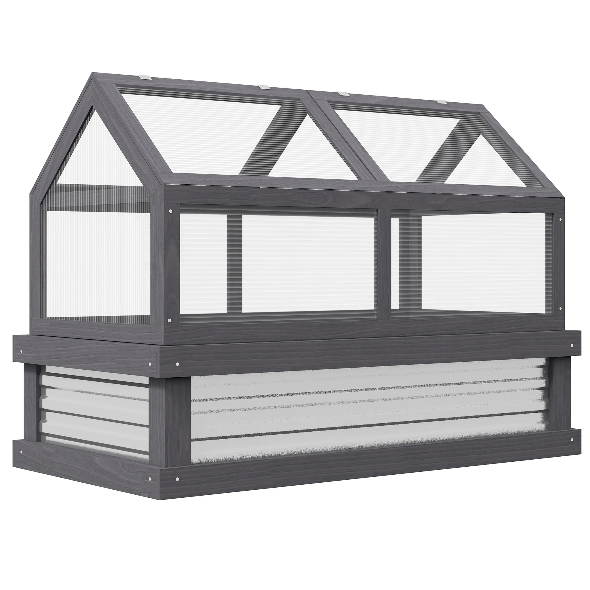 Raised Garden Flower Bed Kit with Greenhouse, Wooden Cold Frame Planter, 48" x 24" x 32", Grey - Image 12