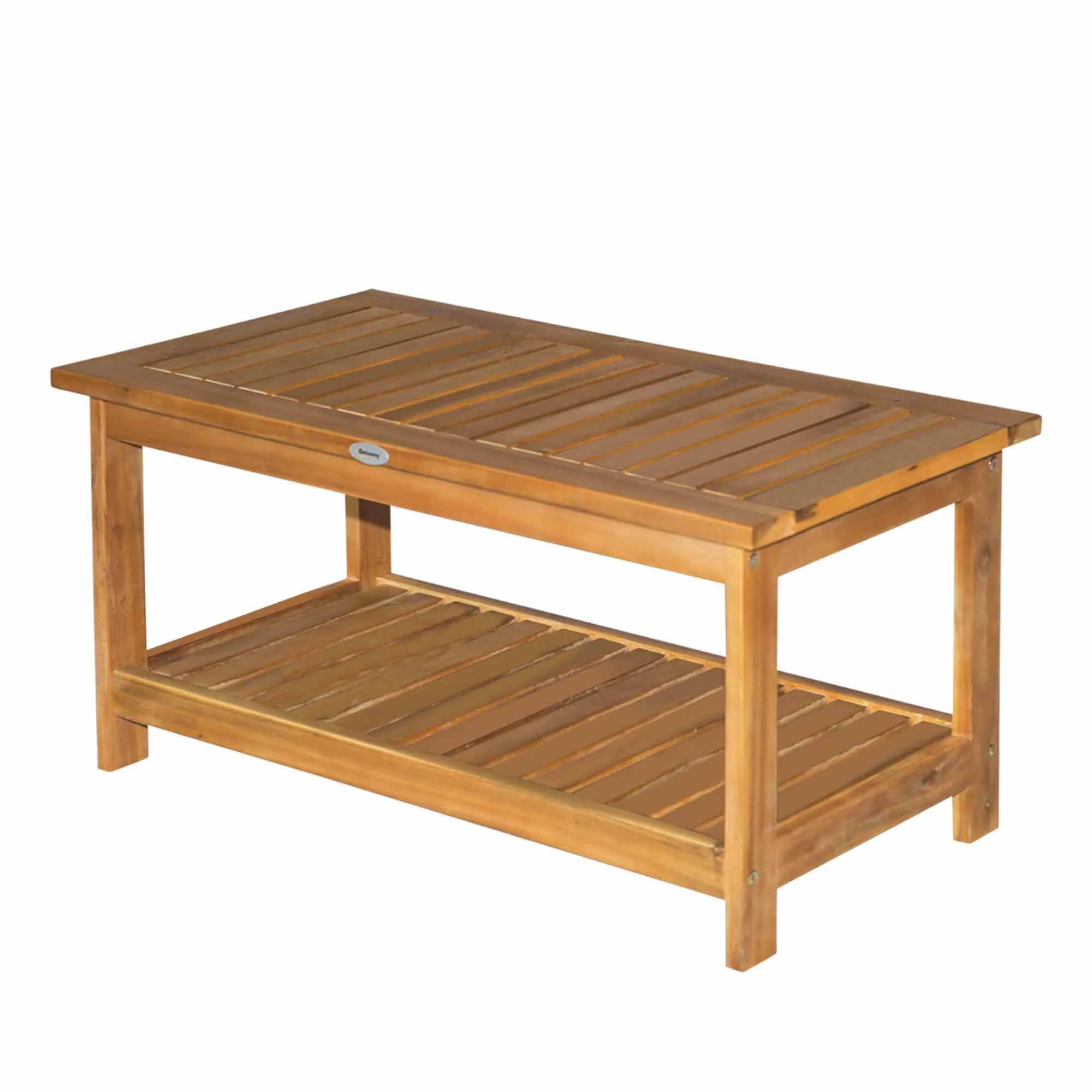 Wooden Side Table with Bottom Storage Shelf for Garden, Patio, 90 x 45 x 43 cm, Teak