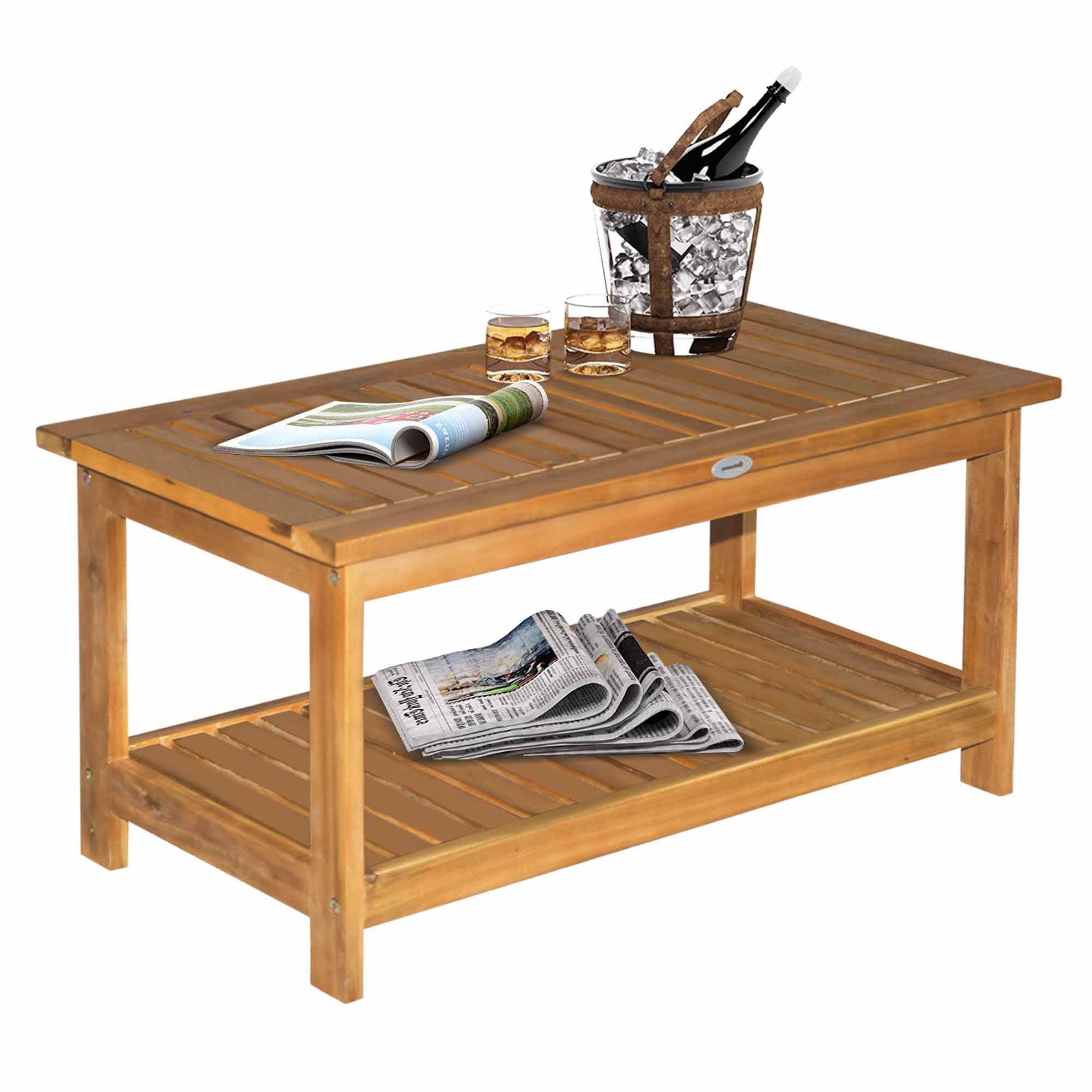 Wooden Side Table with Bottom Storage Shelf for Garden, Patio, 90 x 45 x 43 cm, Teak - Image 2