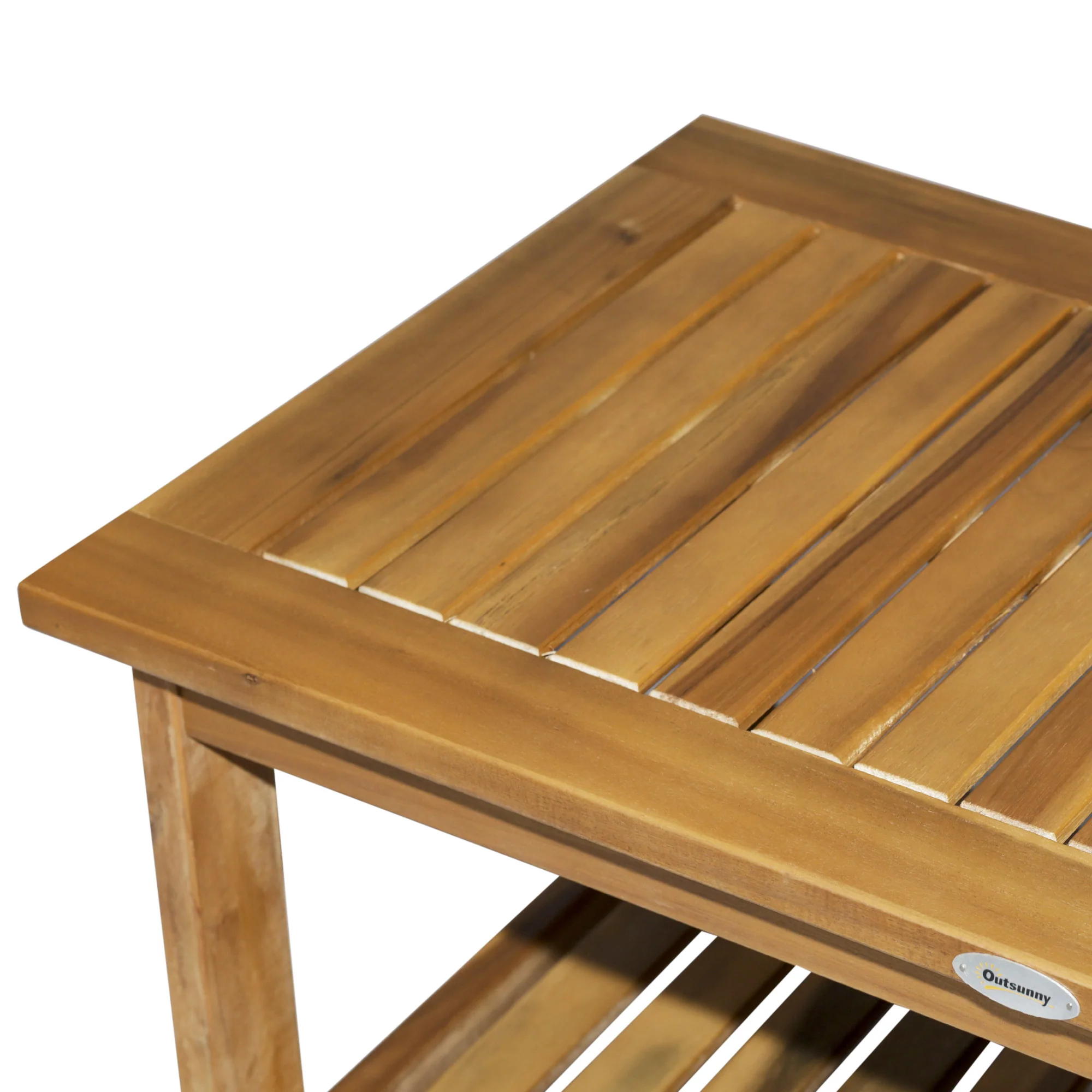 Wooden Side Table with Bottom Storage Shelf for Garden, Patio, 90 x 45 x 43 cm, Teak - Image 9