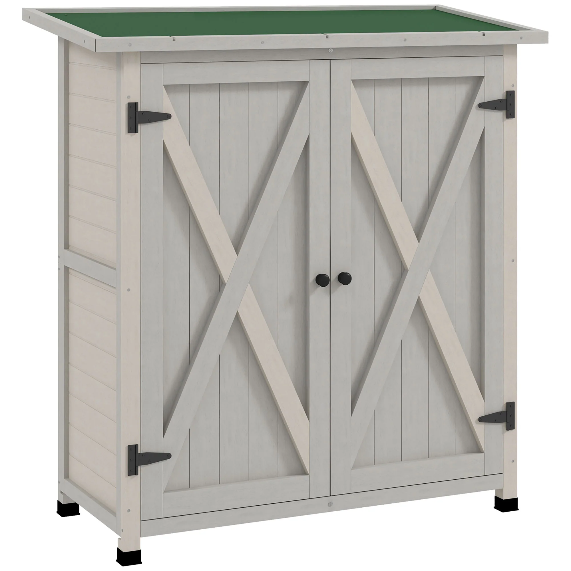 Wooden Garden Storage Cabinet with Shelves and Double Door, 110x 55 x117cm, Light Grey
