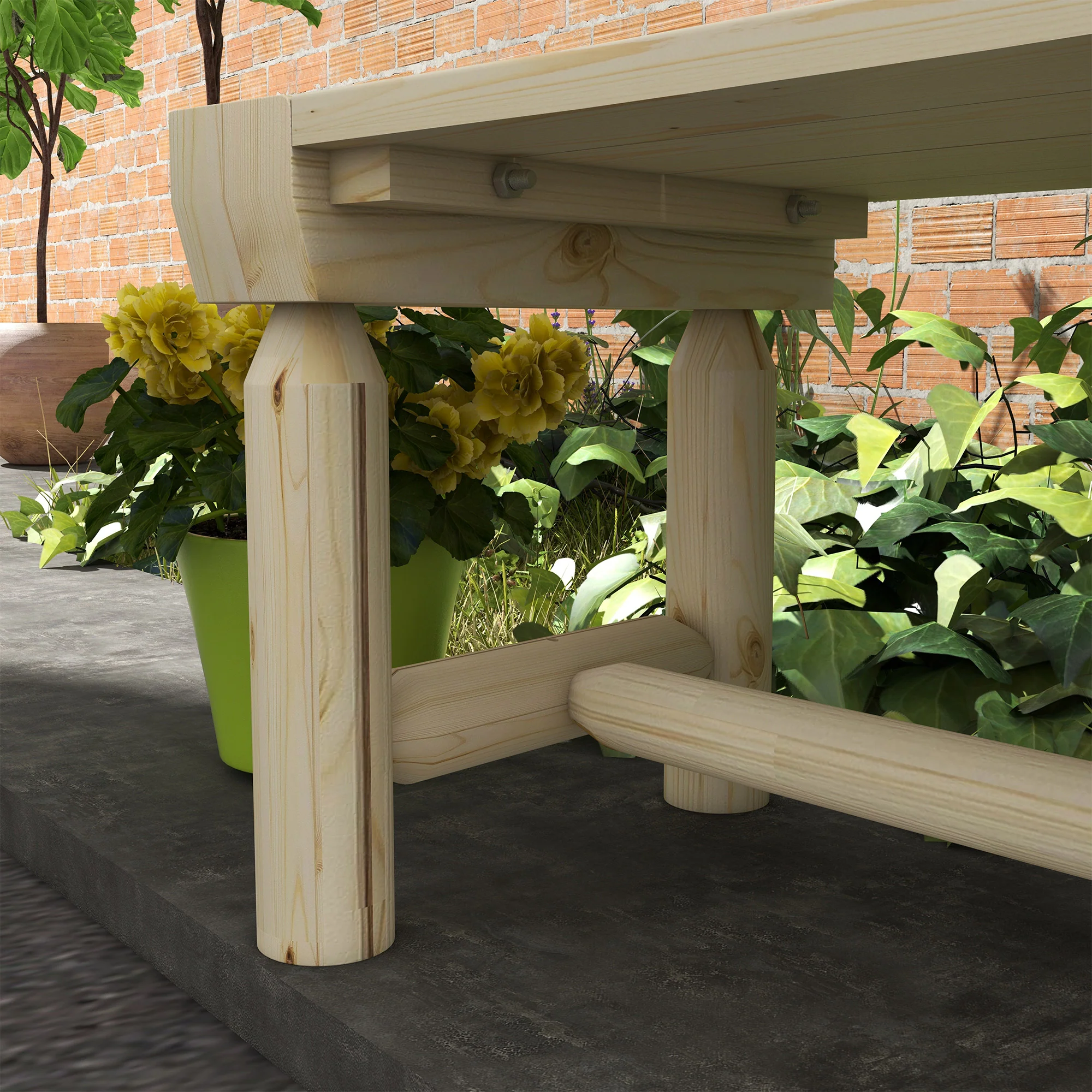 Wooden Outdoor Bench, Wrap Around Tree Bench with Slatted Seat for Yard, Garden, Natural - Image 11