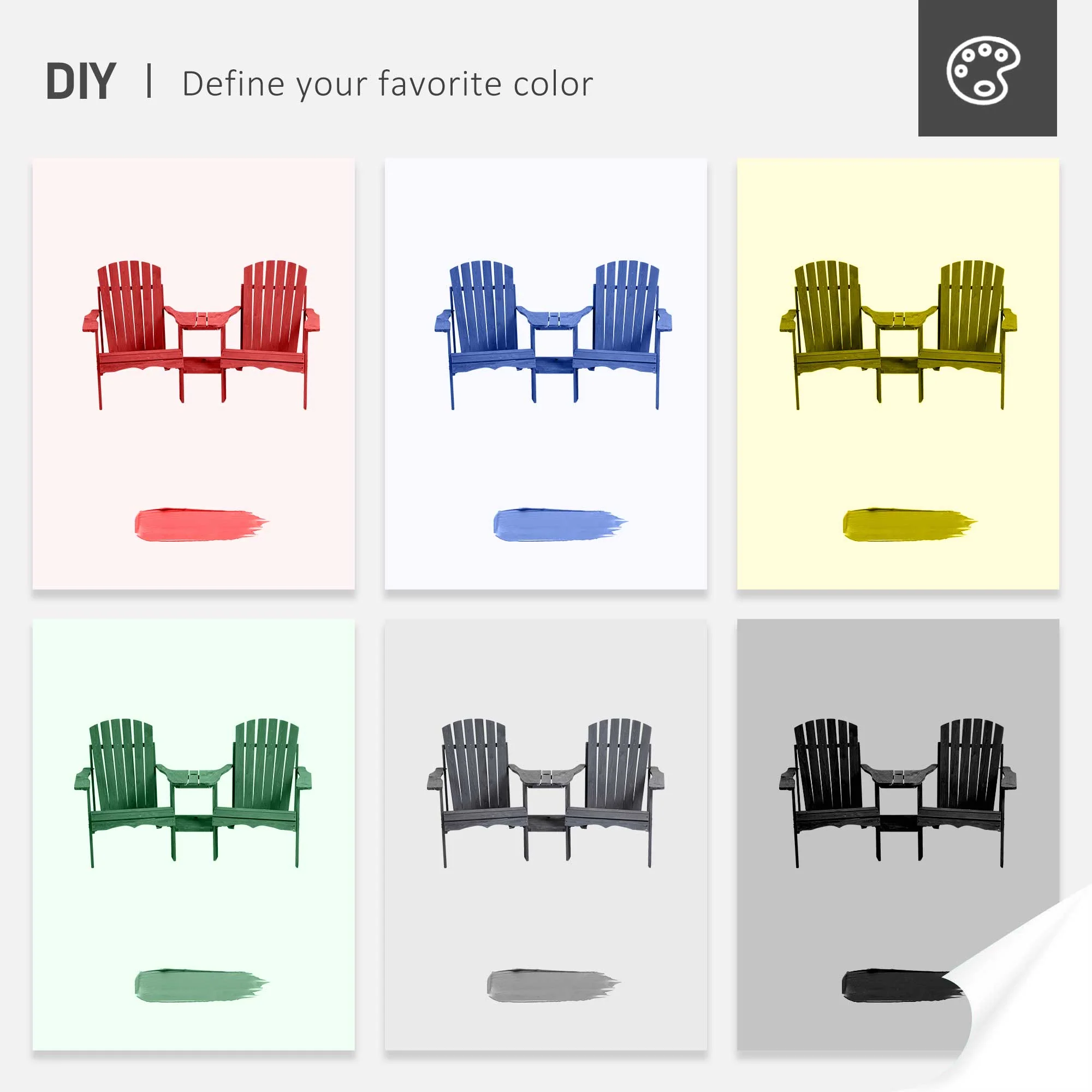 Wooden Double Adirondack Chairs Loveseat with Centre Table & Umbrella Hole, Natural - Image 10