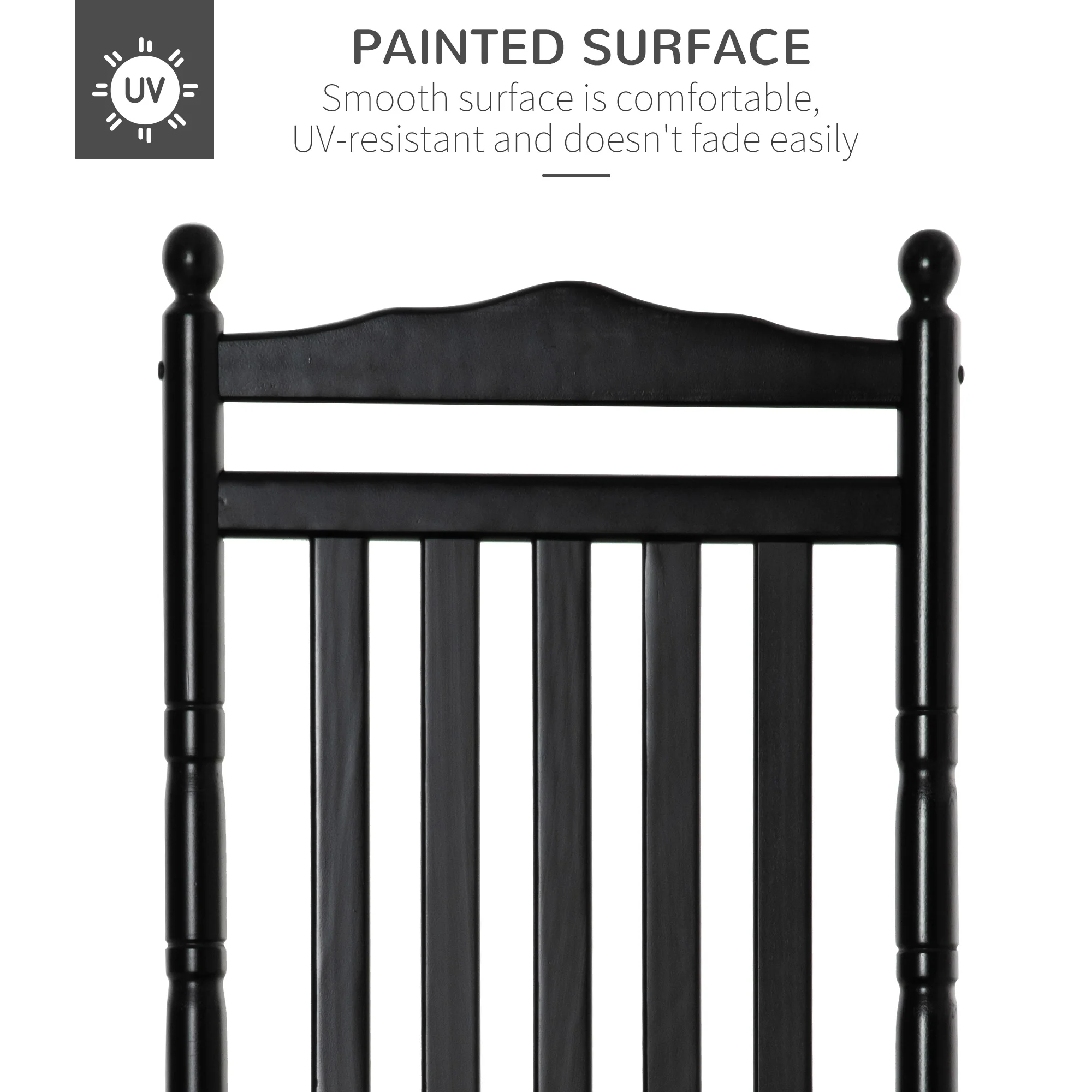 Wooden Outdoor Patio Rocking Chair with Slatted High Back & Armrests for Porch, Black - Image 9