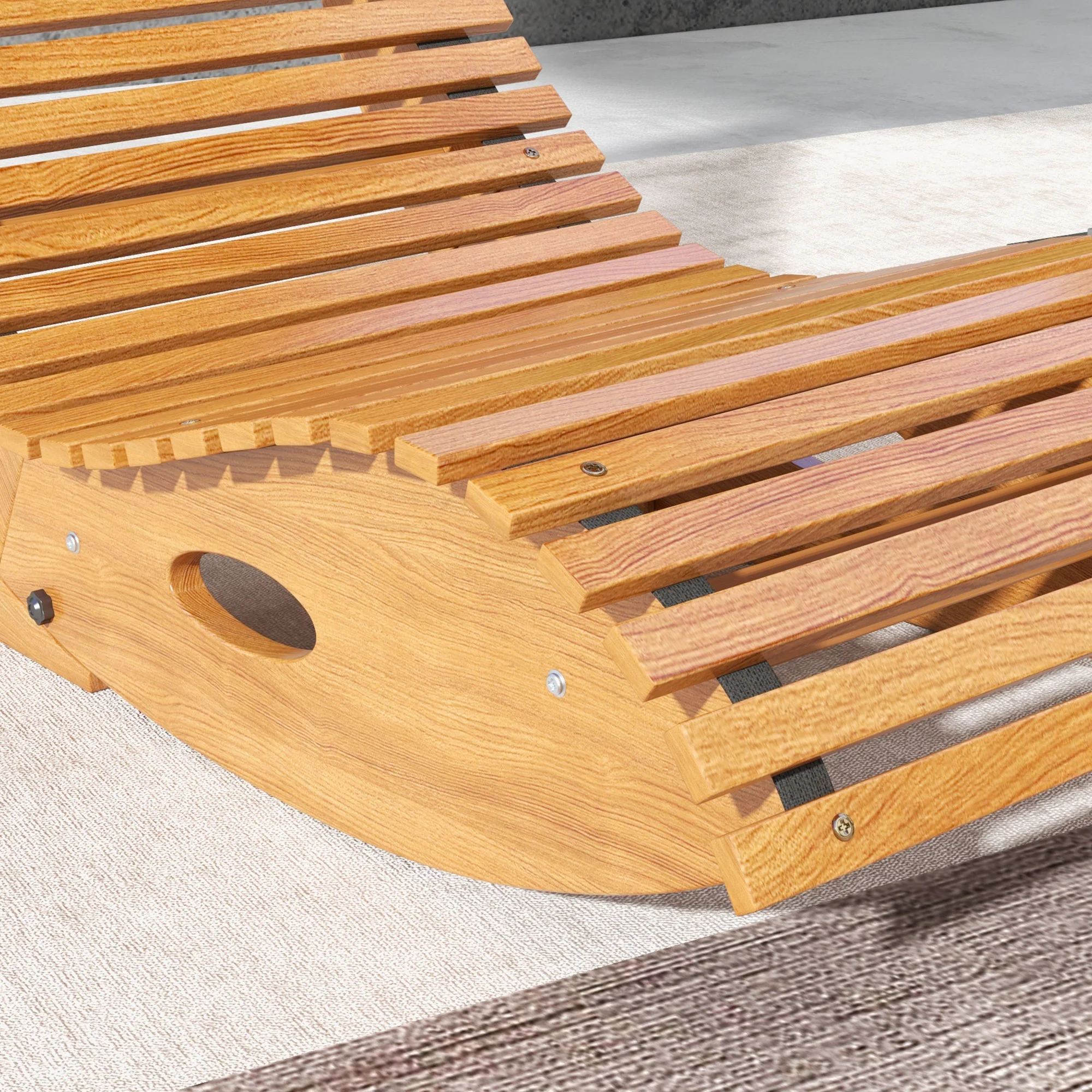 Outdoor Rocking Chair w/ Slatted Seat, Wooden Rocking Chair for Poolside, Lawn, Teak - Image 10