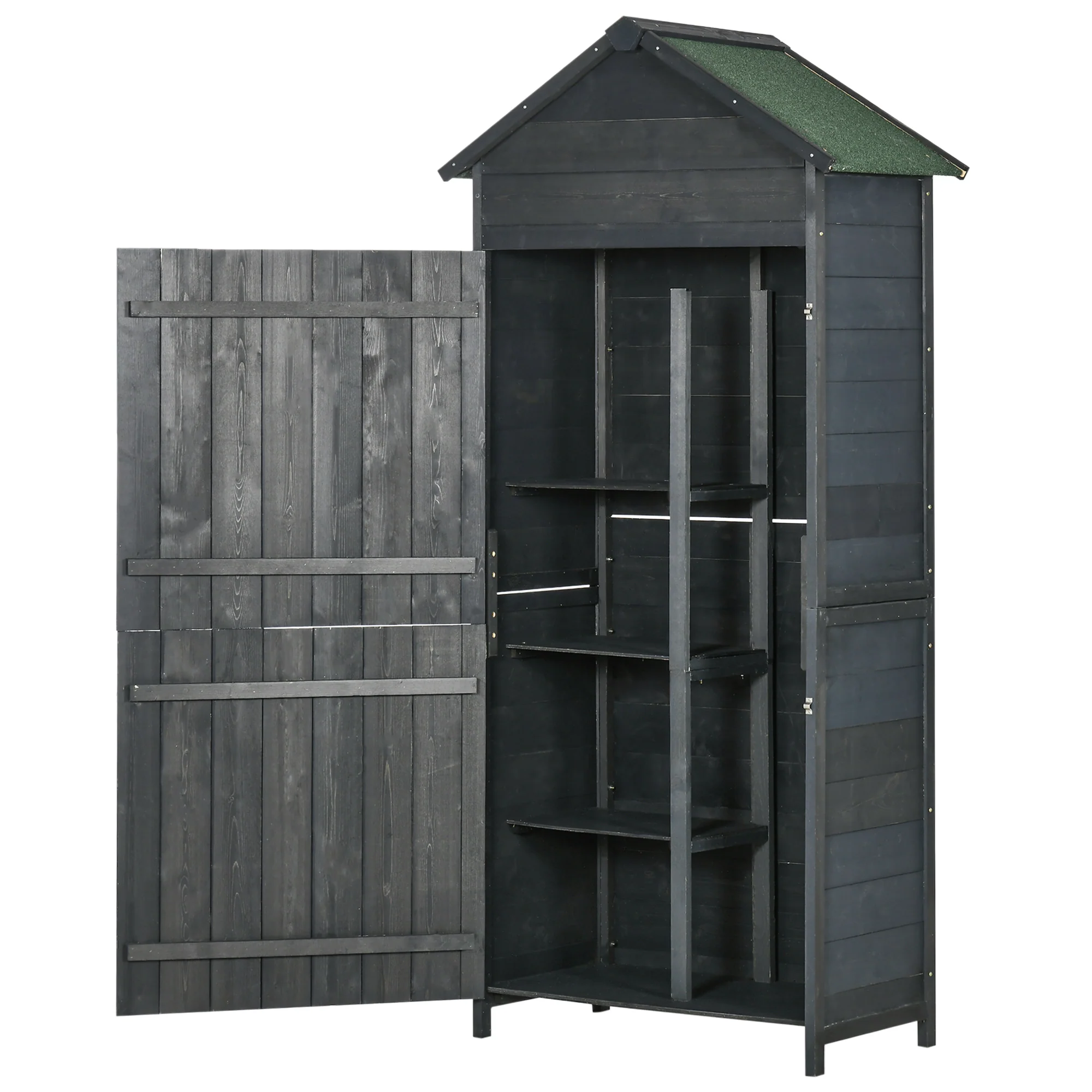 Wooden Outdoor Storage Shed, Compact Utility Tool Shed with Lockable Double Doors & Shelves, Grey - Image 2
