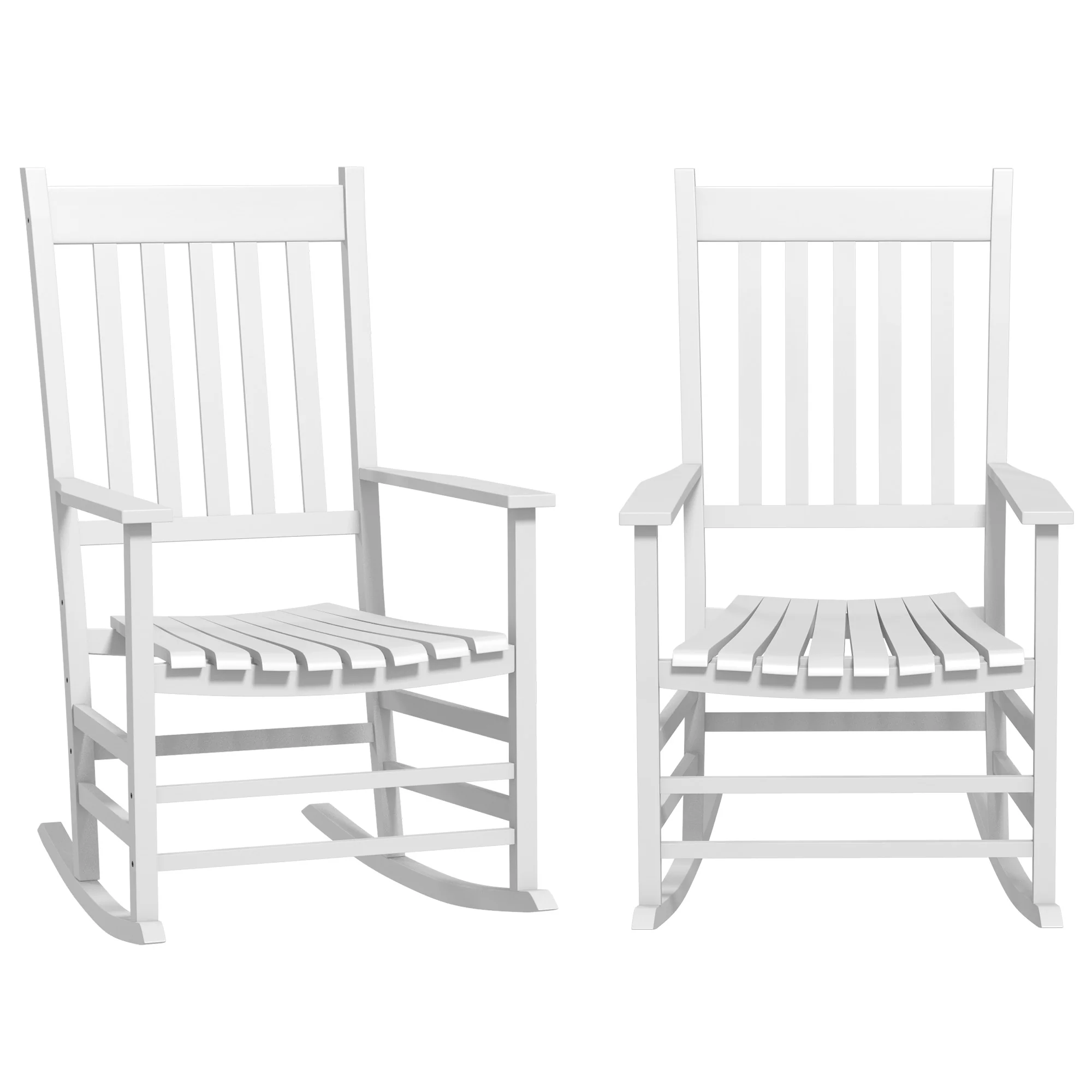 Wooden Patio Rocking Chairs Set of 2 w/ Wide Armrests, High Back for Garden, Balcony, White - Image 12