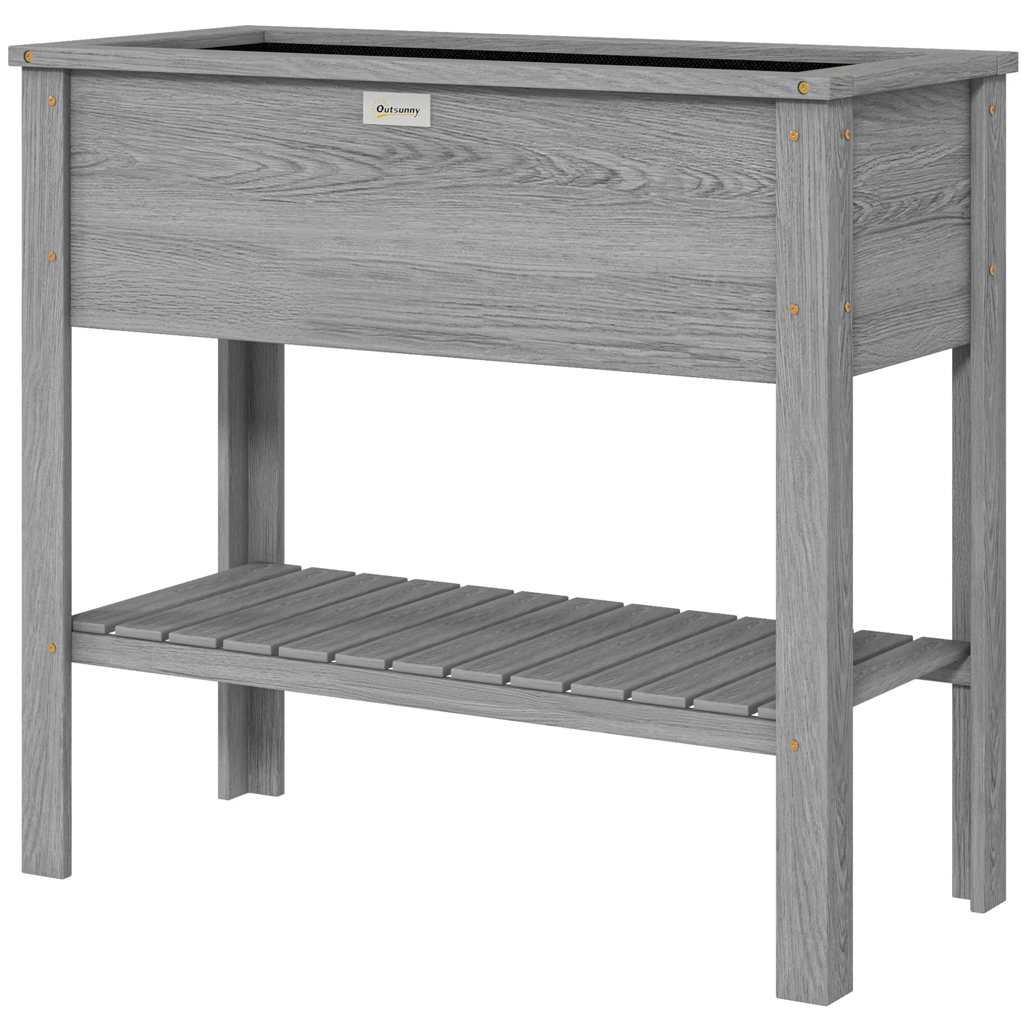 Wooden Raised Garden Bed, Elevated Planter Box with Storage Shelf and Drainage Holes, Raised Planter with Legs for Flowers, Vegetables, Herbs, Grey - Image 2
