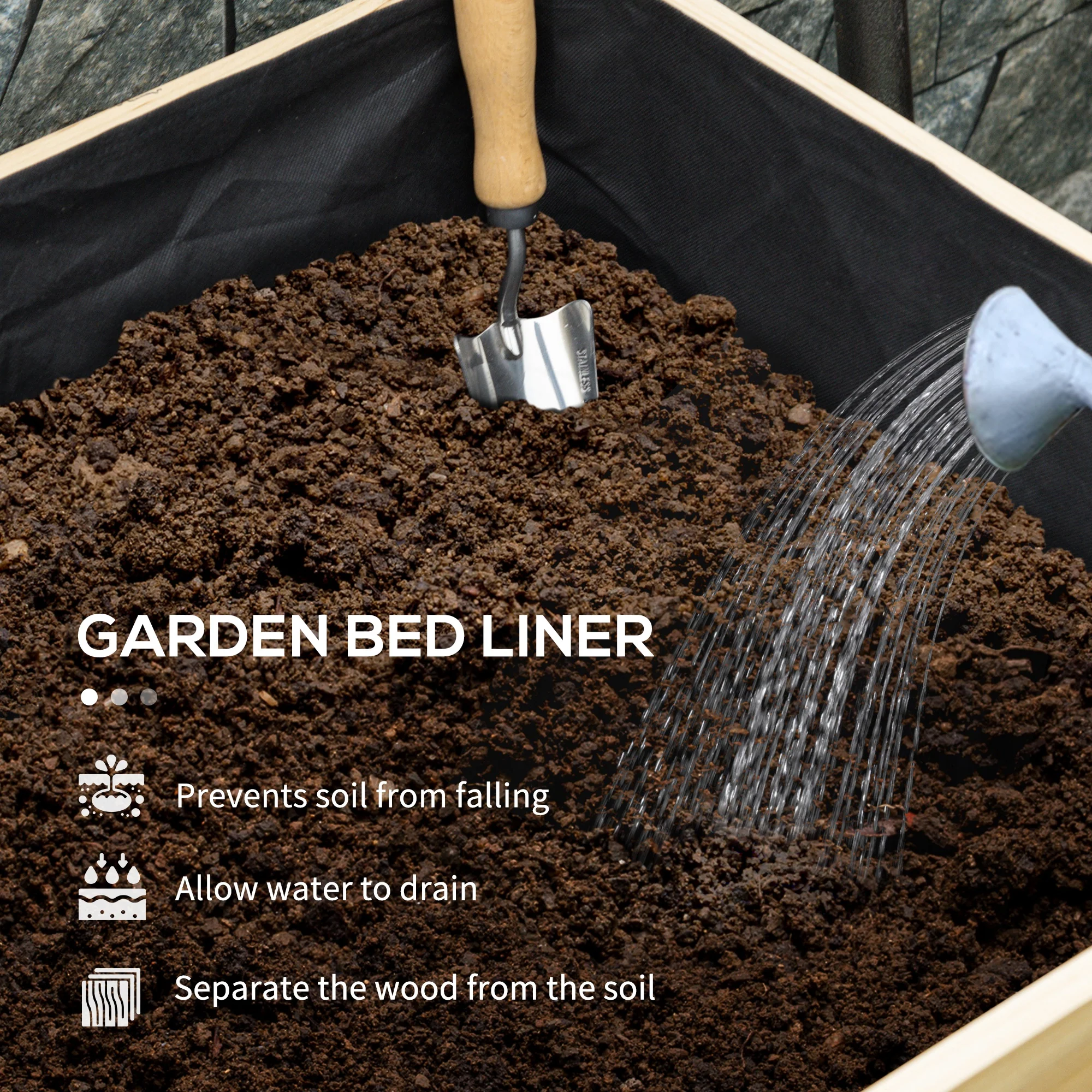 Wooden Raised Bed with Liner & Drain Holes, 86.6" x 19.7" x 10.6", Natural - Image 7