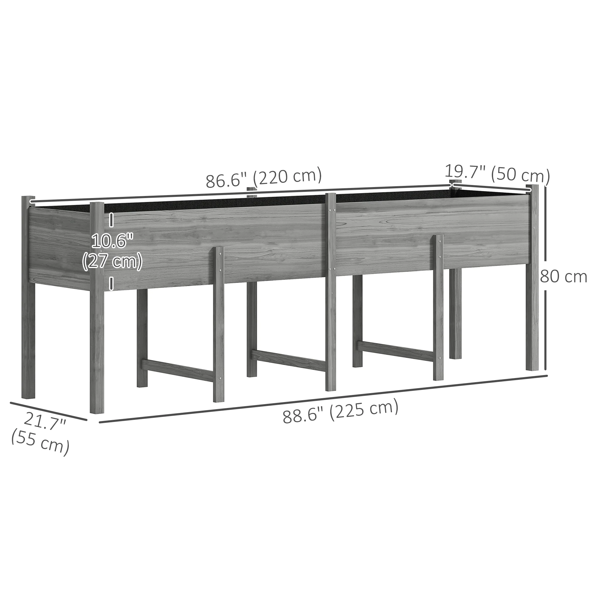 Wooden Raised Garden Bed Planter, Large Elevated Planter Box with Legs, Bed Liner and Drain Holes, Grey - Image 5