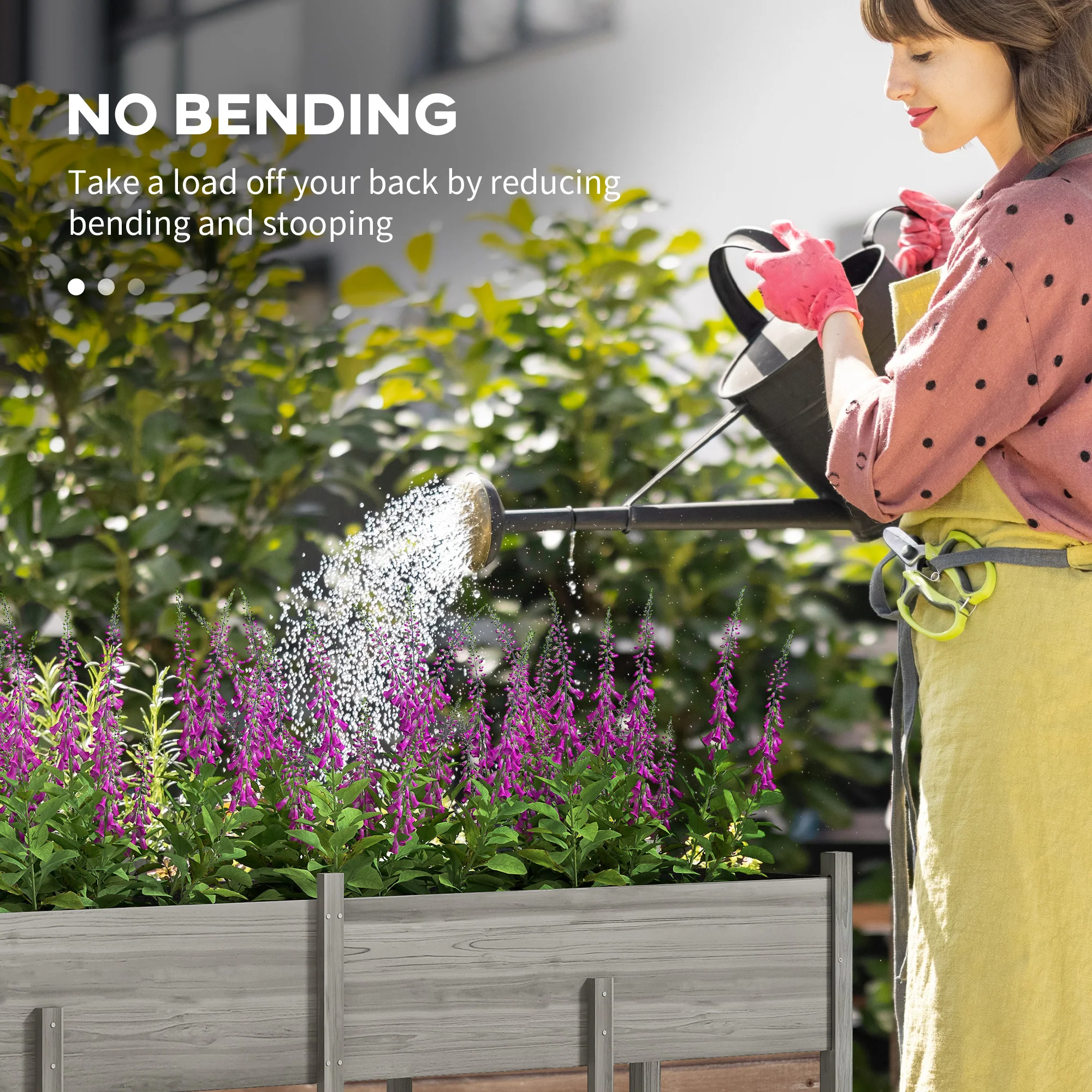Wooden Raised Garden Bed Planter, Large Elevated Planter Box with Legs, Bed Liner and Drain Holes, Grey - Image 9