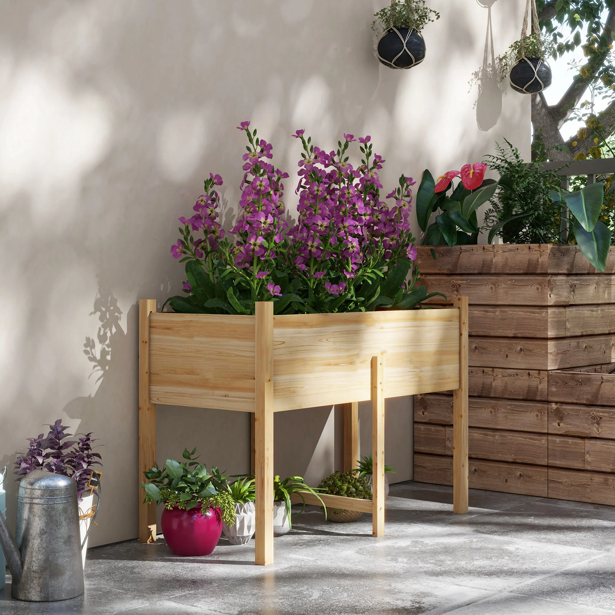 Wooden Raised Garden Bed with Liner & Drain Holes, 45.3"x21.7"x31.5", Natural - Image 4