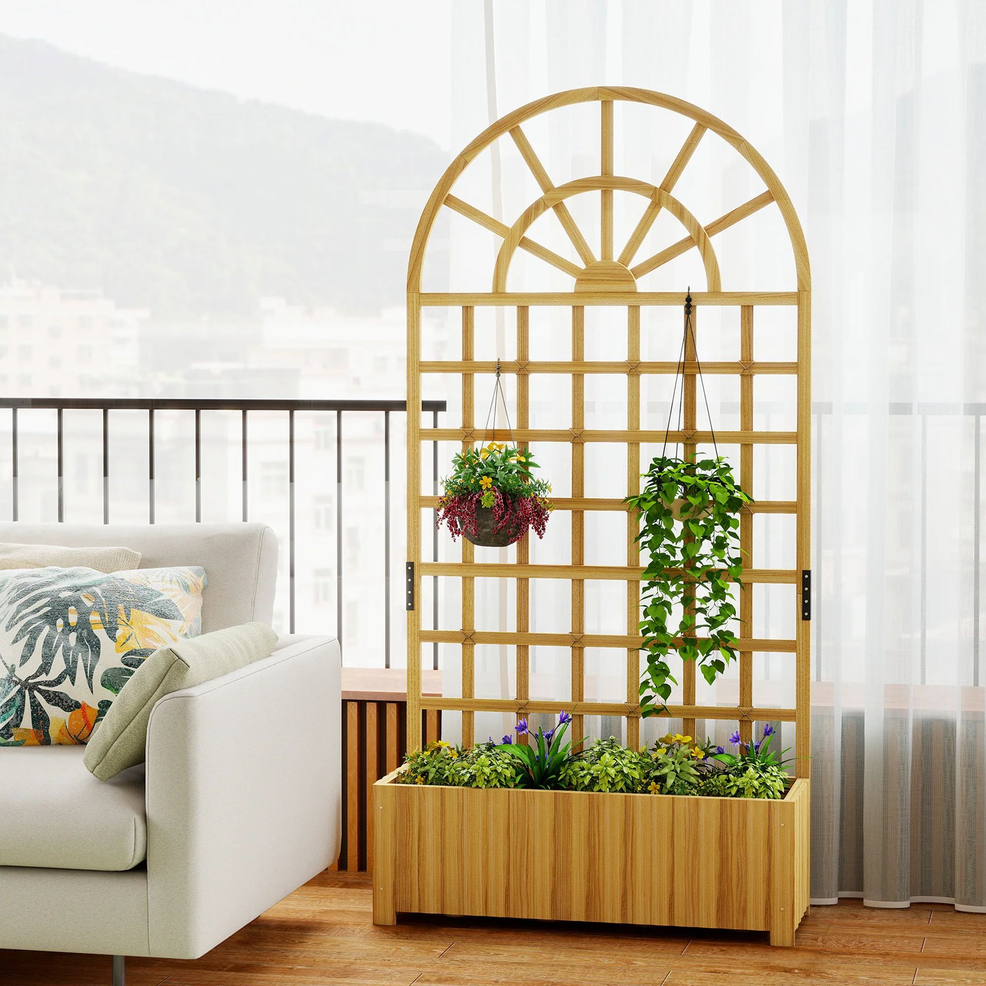 Wooden Raised Planter with Trellis, Raised Bed for Garden with Lattice and Drainage Holes for Climbing Plants, Outdoor Elevated Planter Box for Vegetables Flowers Herbs, 90 x 30 x 180 cm - Image 10