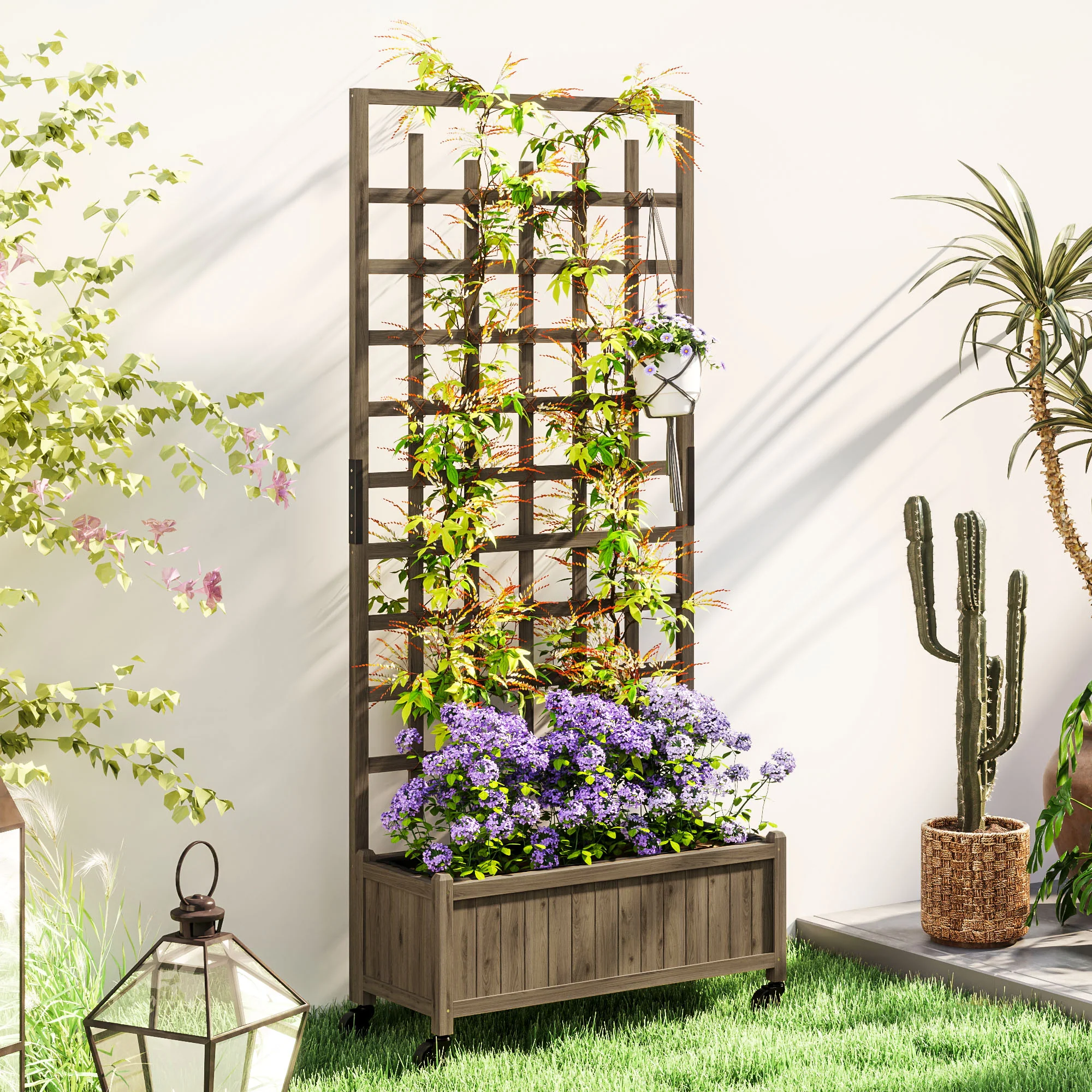 Wooden Trellis Planter, Privacy Screen Planter Box to Grow Vegetables, Herbs and Flowers , Brown - Image 3