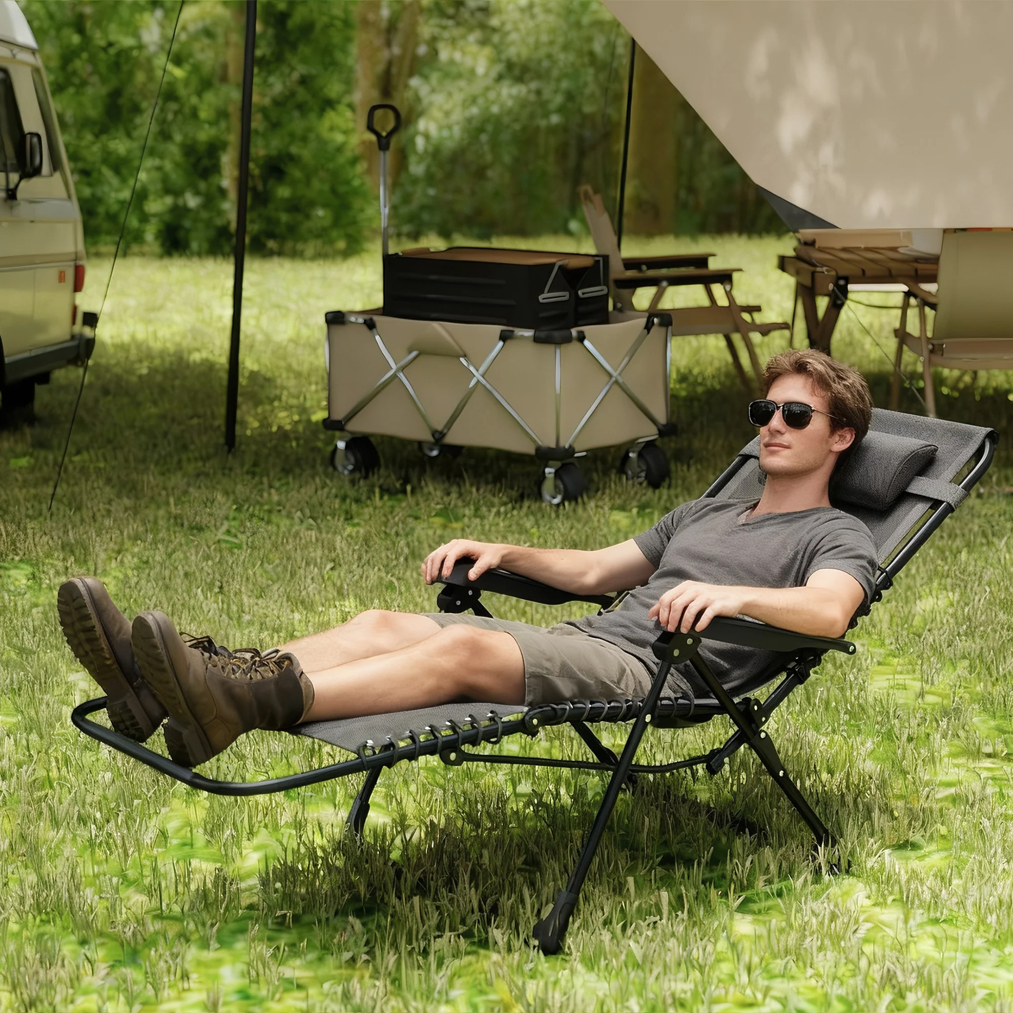 Folding Zero Gravity Chair, 5-Position Adjustable Outdoor Lounge Chair Recliner with Headrest, Black - Image 4