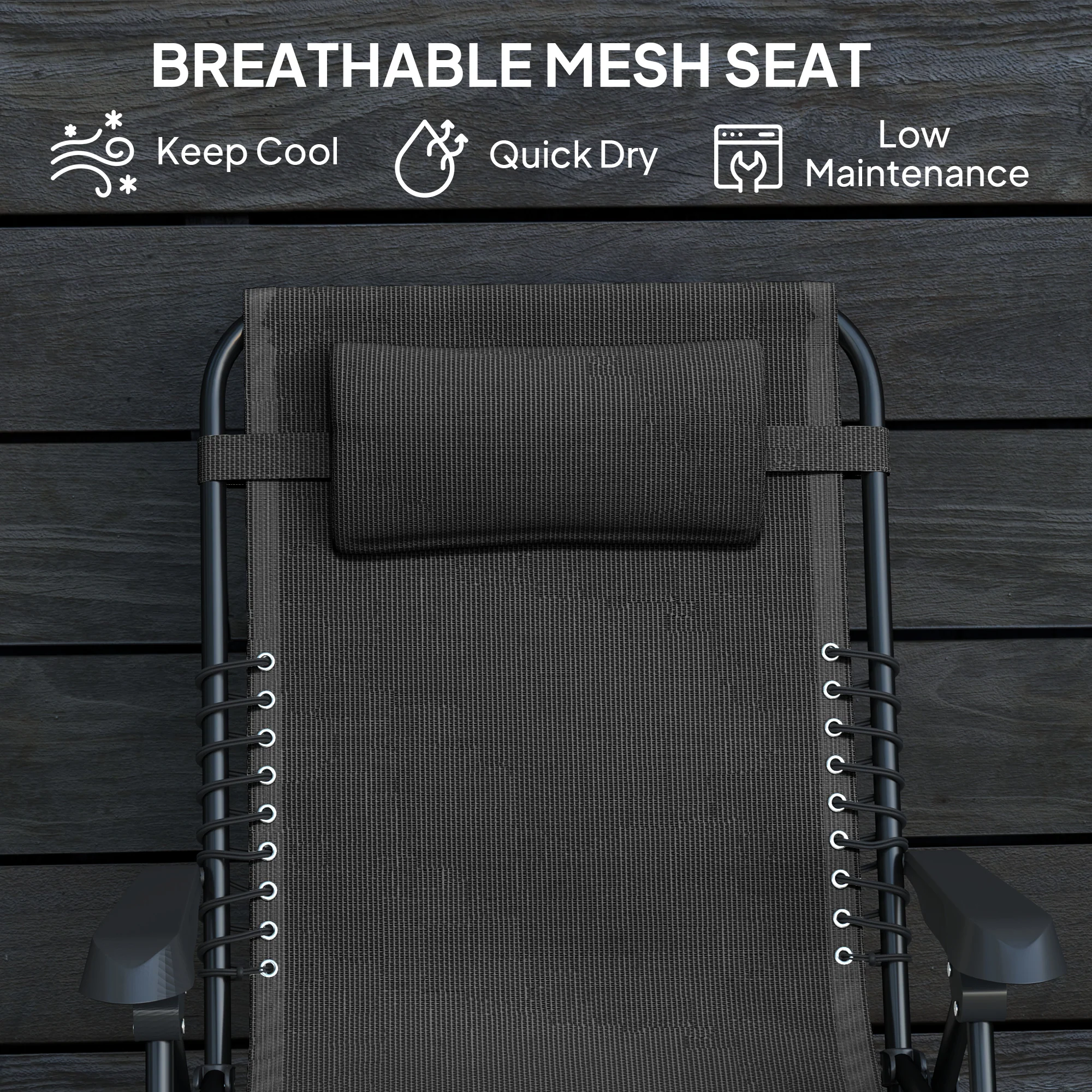 Folding Zero Gravity Chair, 5-Position Adjustable Outdoor Lounge Chair Recliner with Headrest, Black - Image 7