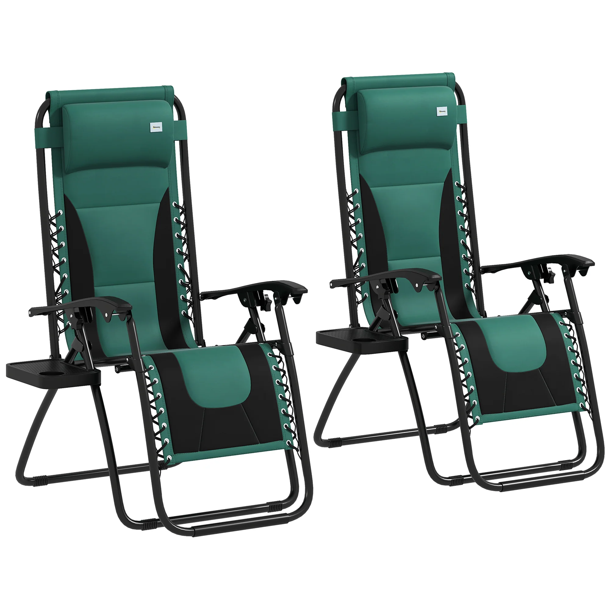 2 Piece Zero Gravity Folding Reclining Chair w/ Padded Seat, Headrest & Cupholder, Green - Image 12
