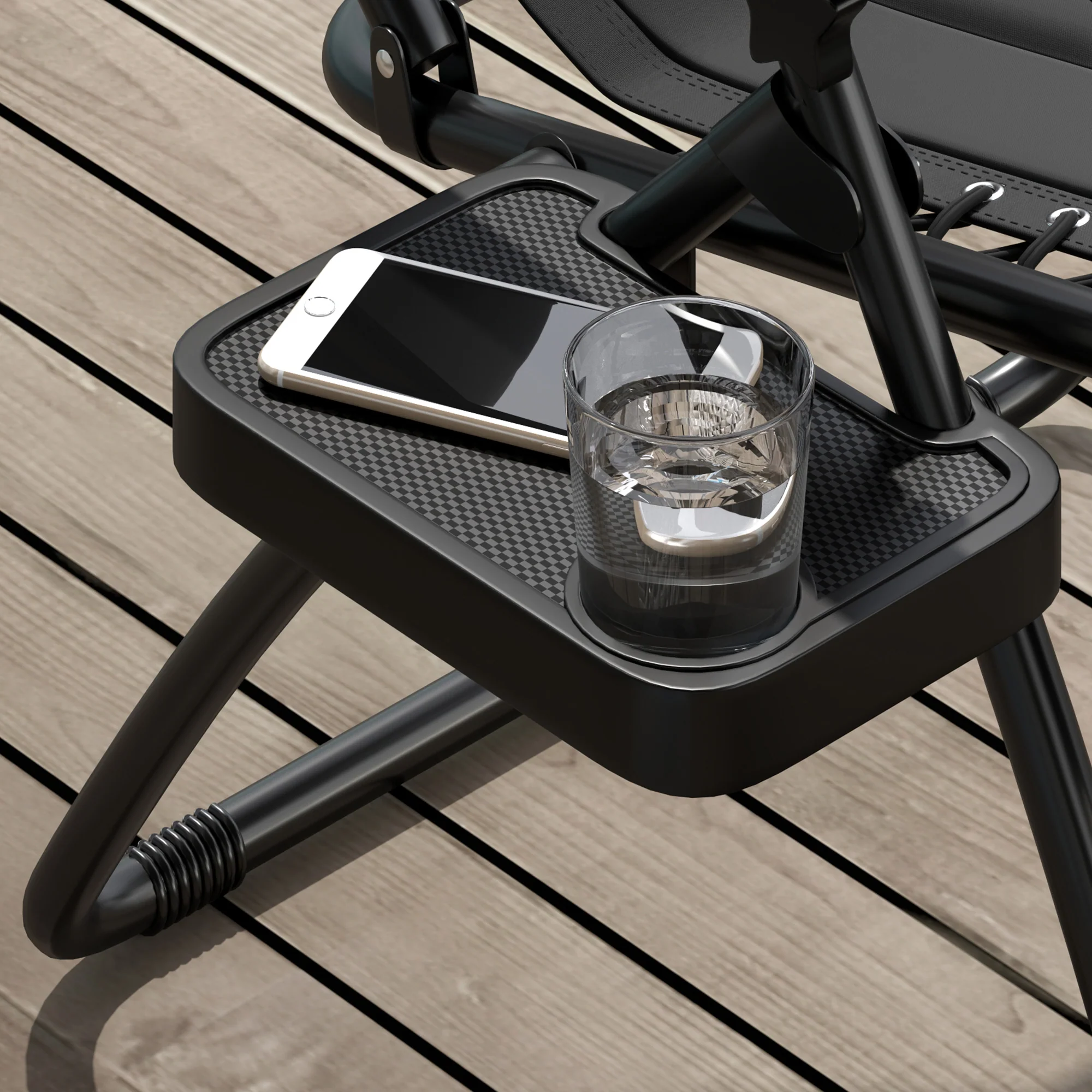 2 Piece Zero Gravity Folding Reclining Chair w/ Padded Seat, Headrest & Cupholder, Black - Image 11